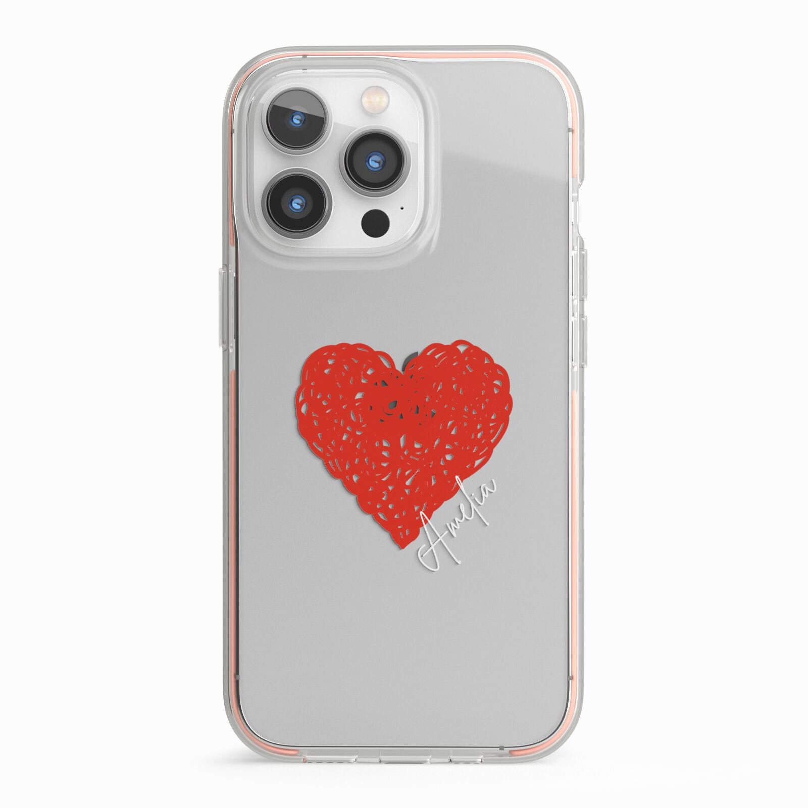 Custom Red Heart iPhone 13 Pro TPU Impact Case with Pink Edges