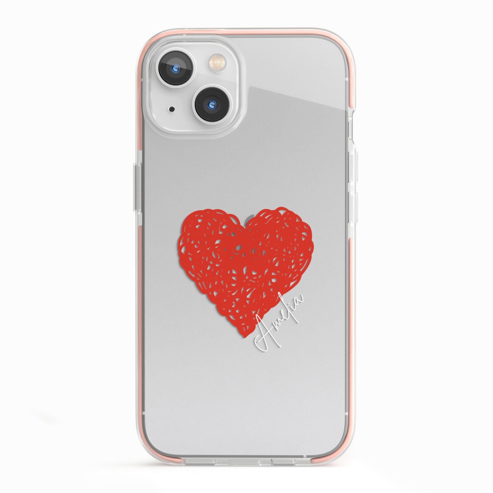 Custom Red Heart iPhone 13 TPU Impact Case with Pink Edges