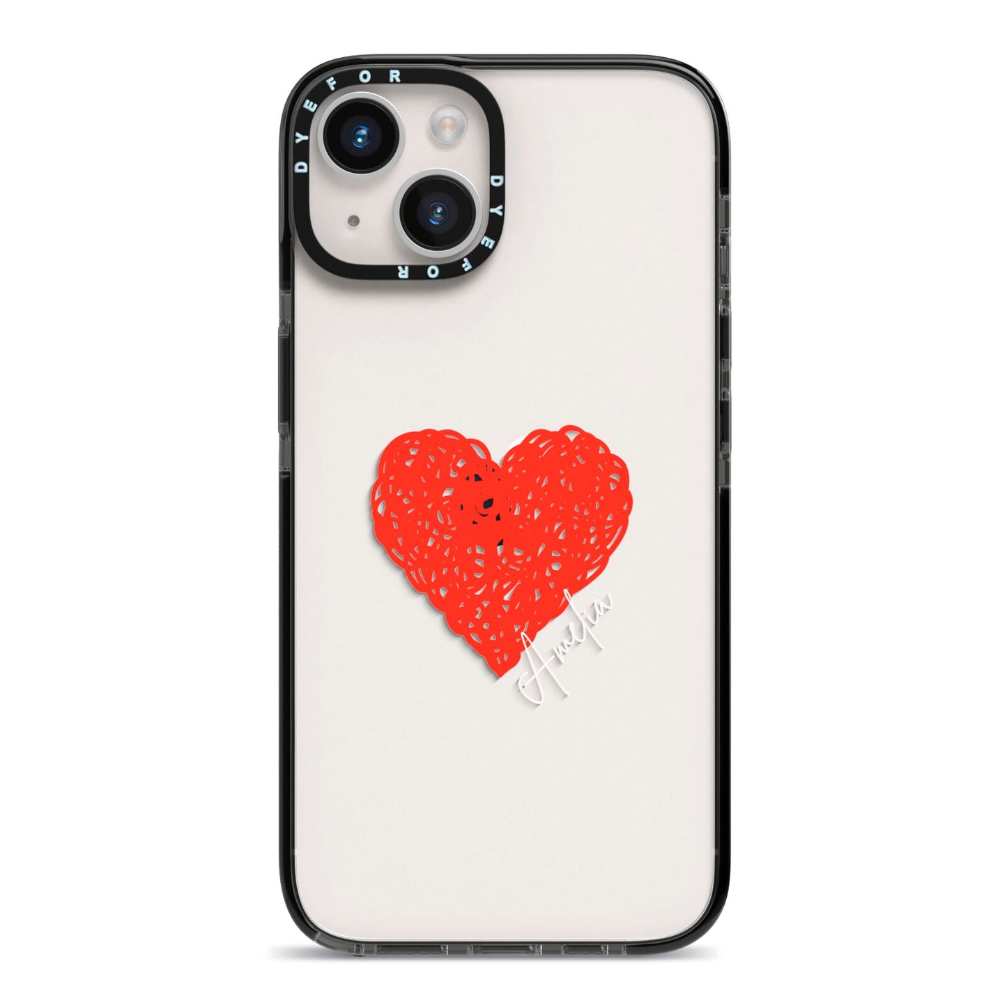 Custom Red Heart iPhone 14 Black Impact Case on Silver phone