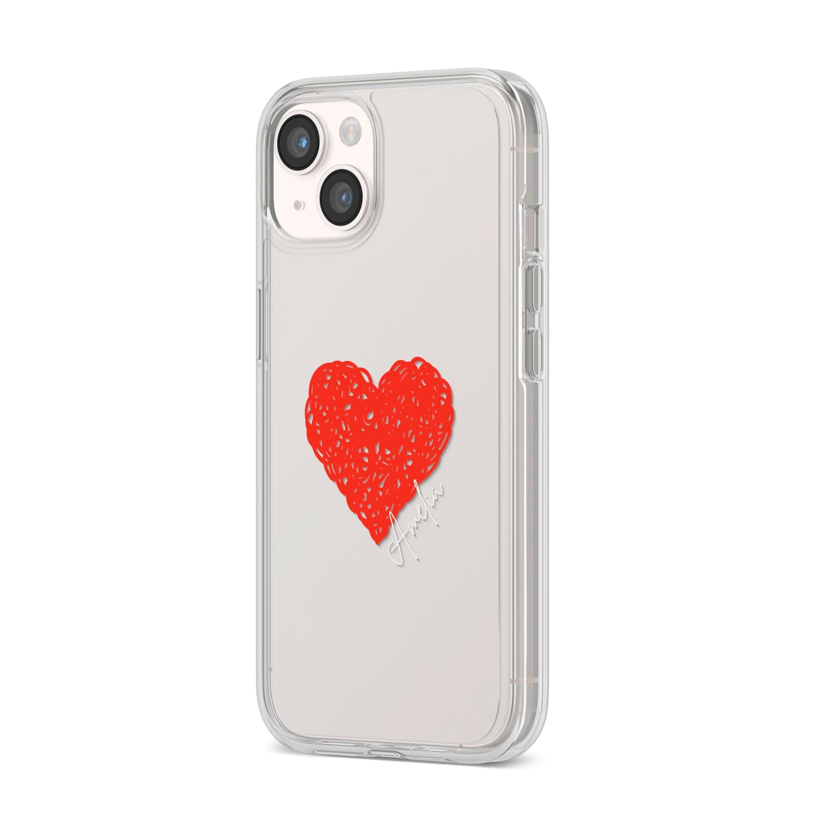 Custom Red Heart iPhone 14 Clear Tough Case Starlight Angled Image