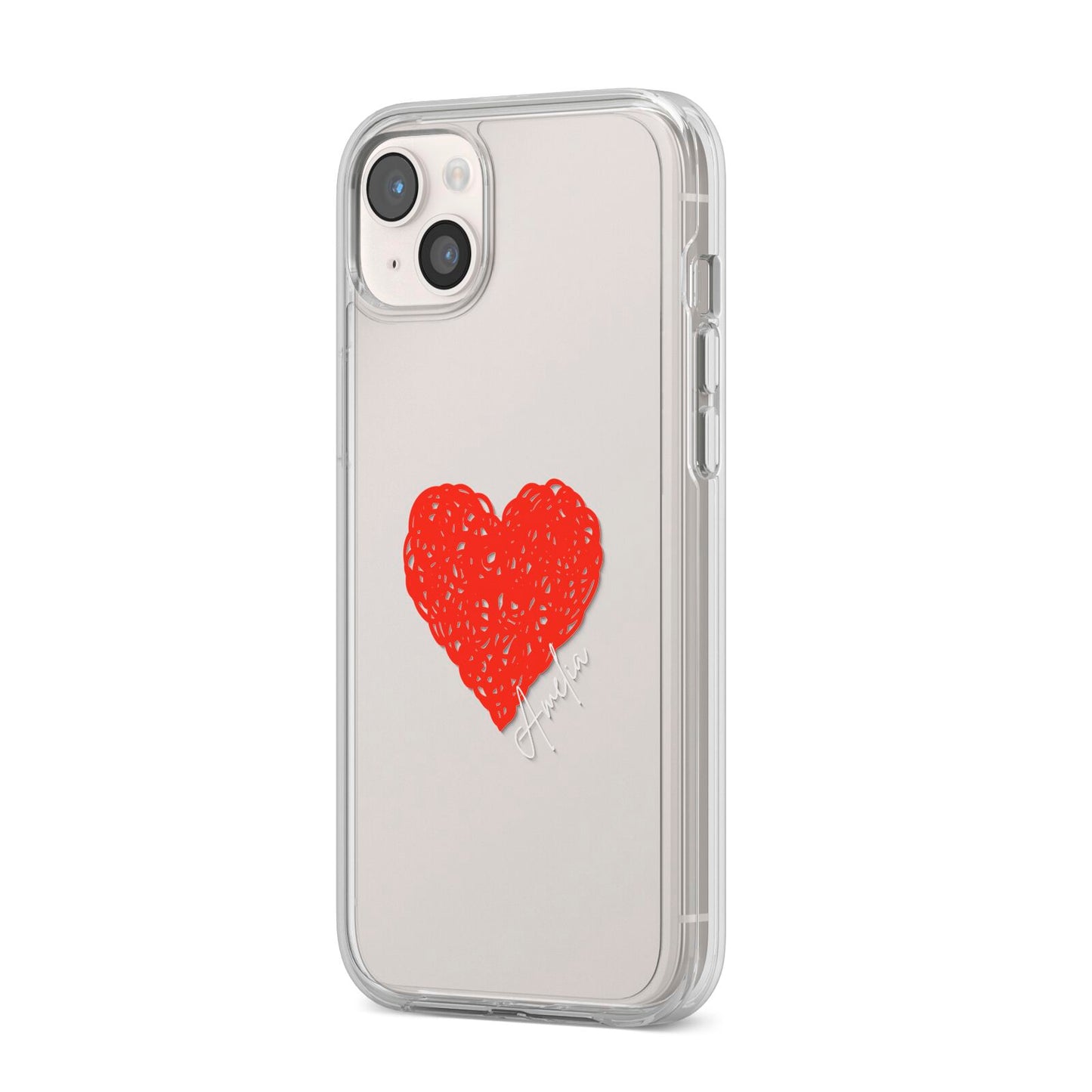 Custom Red Heart iPhone 14 Plus Clear Tough Case Starlight Angled Image