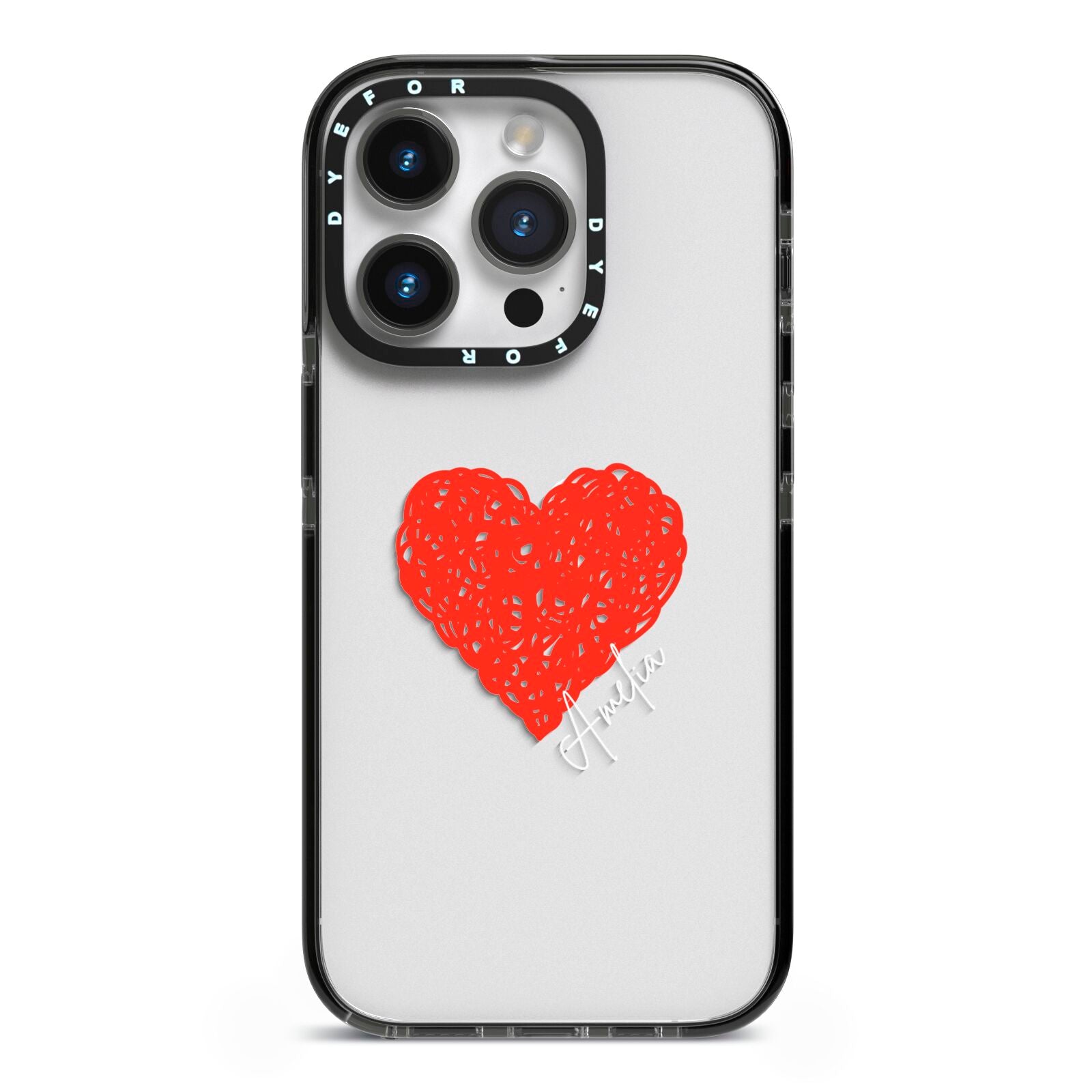 Custom Red Heart iPhone 14 Pro Black Impact Case on Silver phone