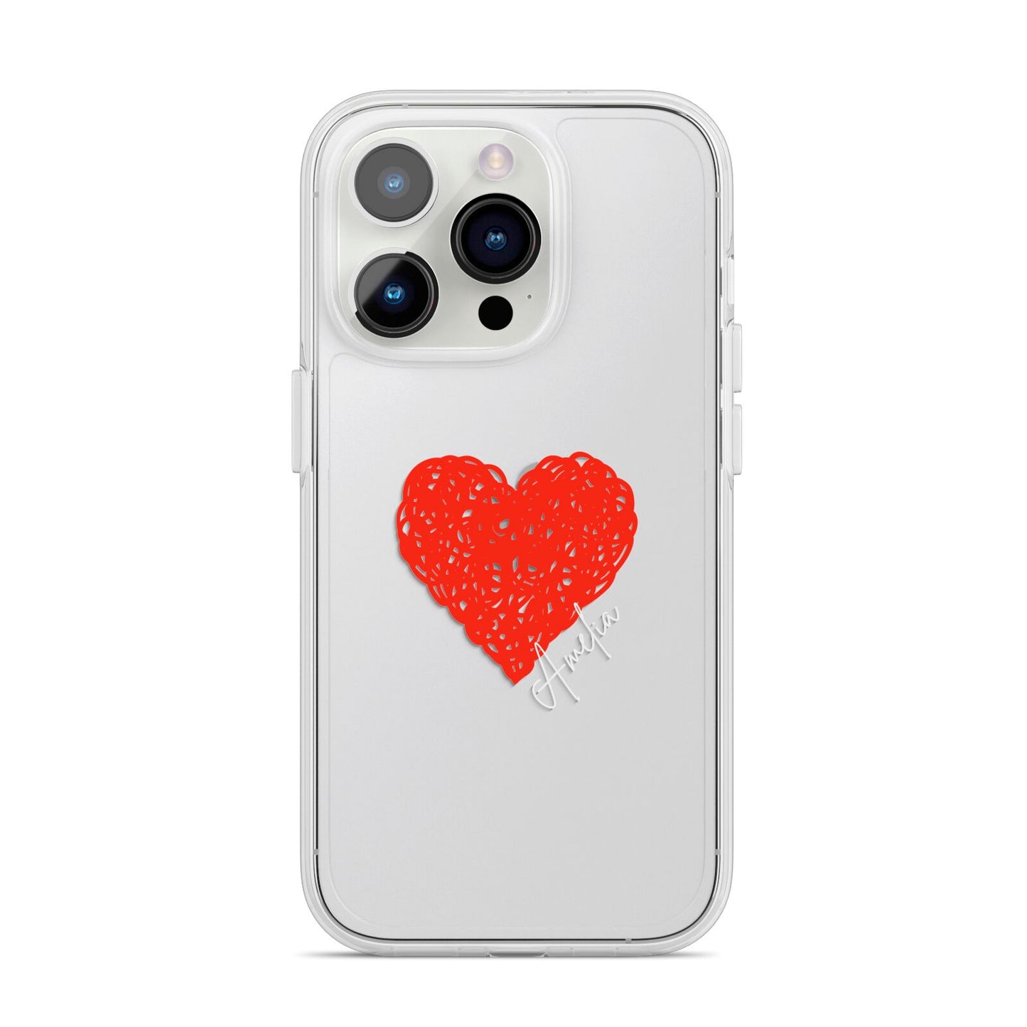 Custom Red Heart iPhone 14 Pro Clear Tough Case Silver