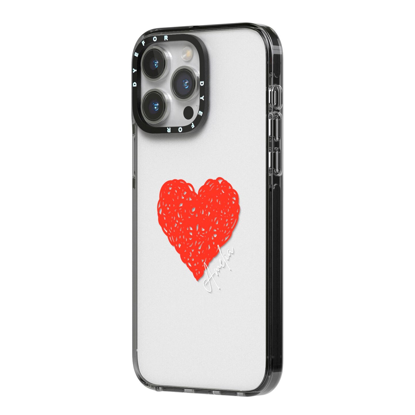 Custom Red Heart iPhone 14 Pro Max Black Impact Case Side Angle on Silver phone