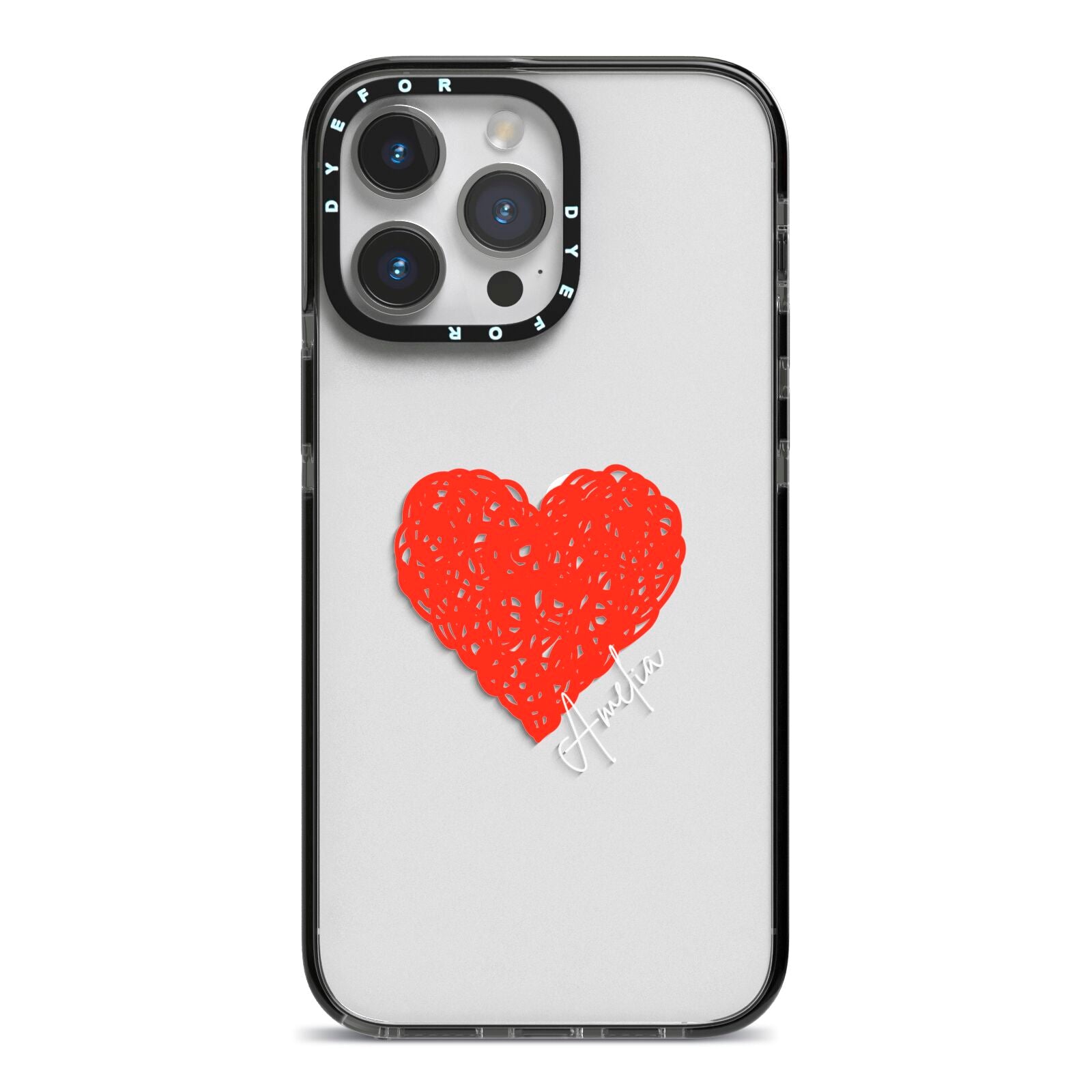 Custom Red Heart iPhone 14 Pro Max Black Impact Case on Silver phone