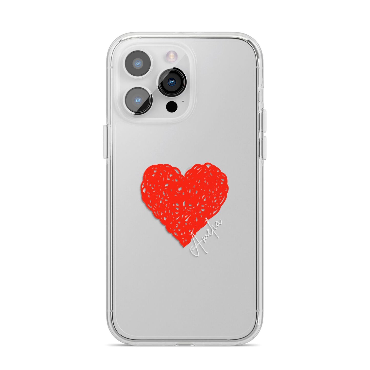 Custom Red Heart iPhone 14 Pro Max Clear Tough Case Silver