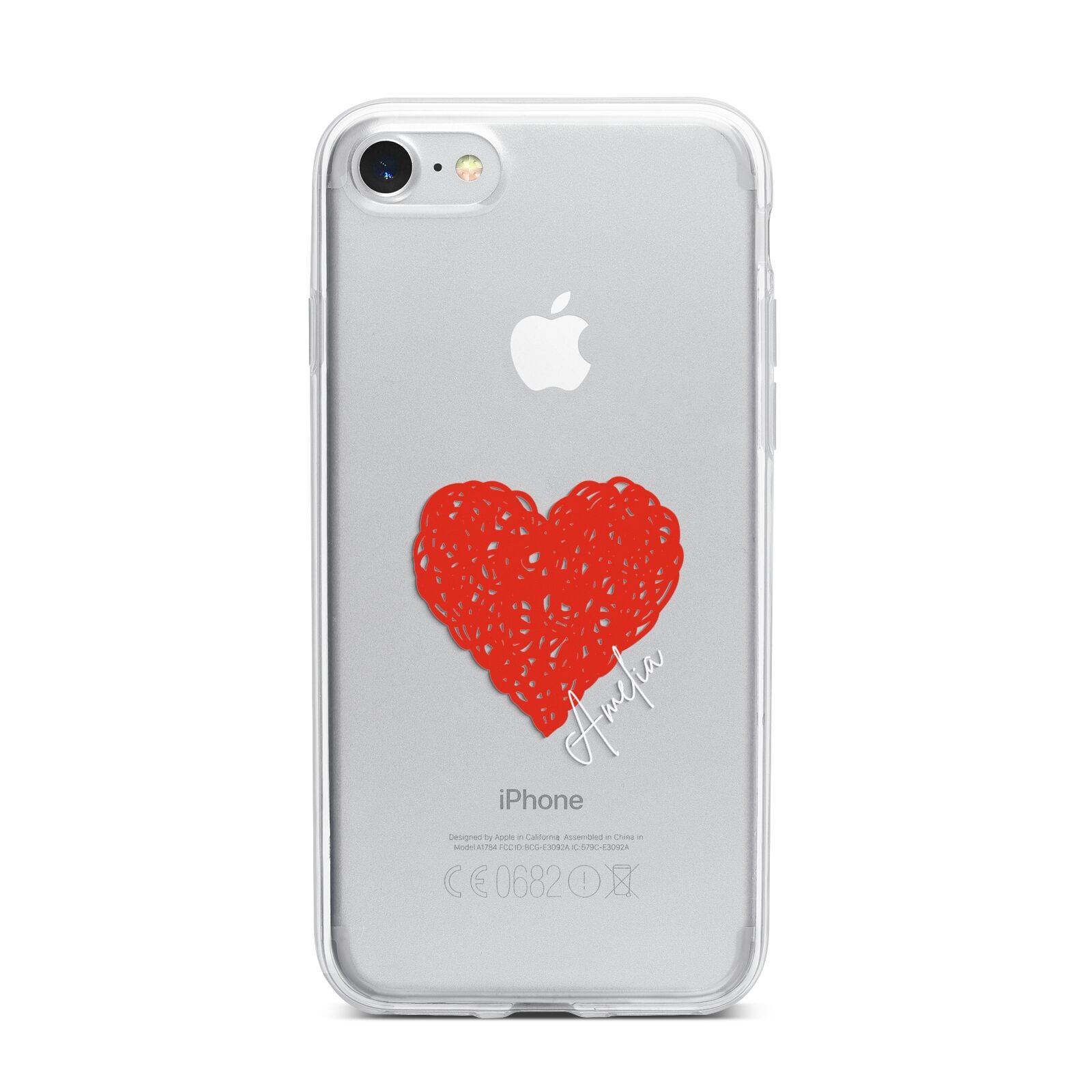 Custom Red Heart iPhone 7 Bumper Case on Silver iPhone