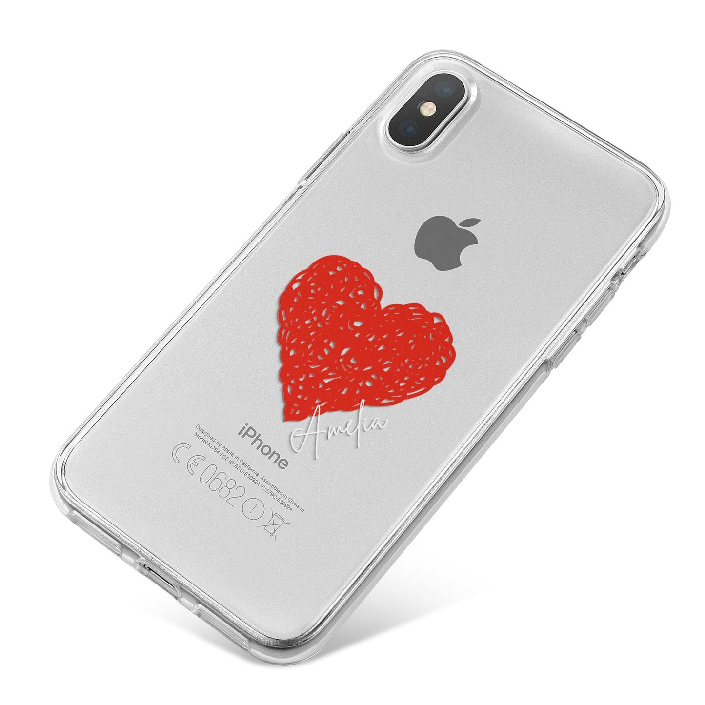 Custom Red Heart iPhone X Bumper Case on Silver iPhone