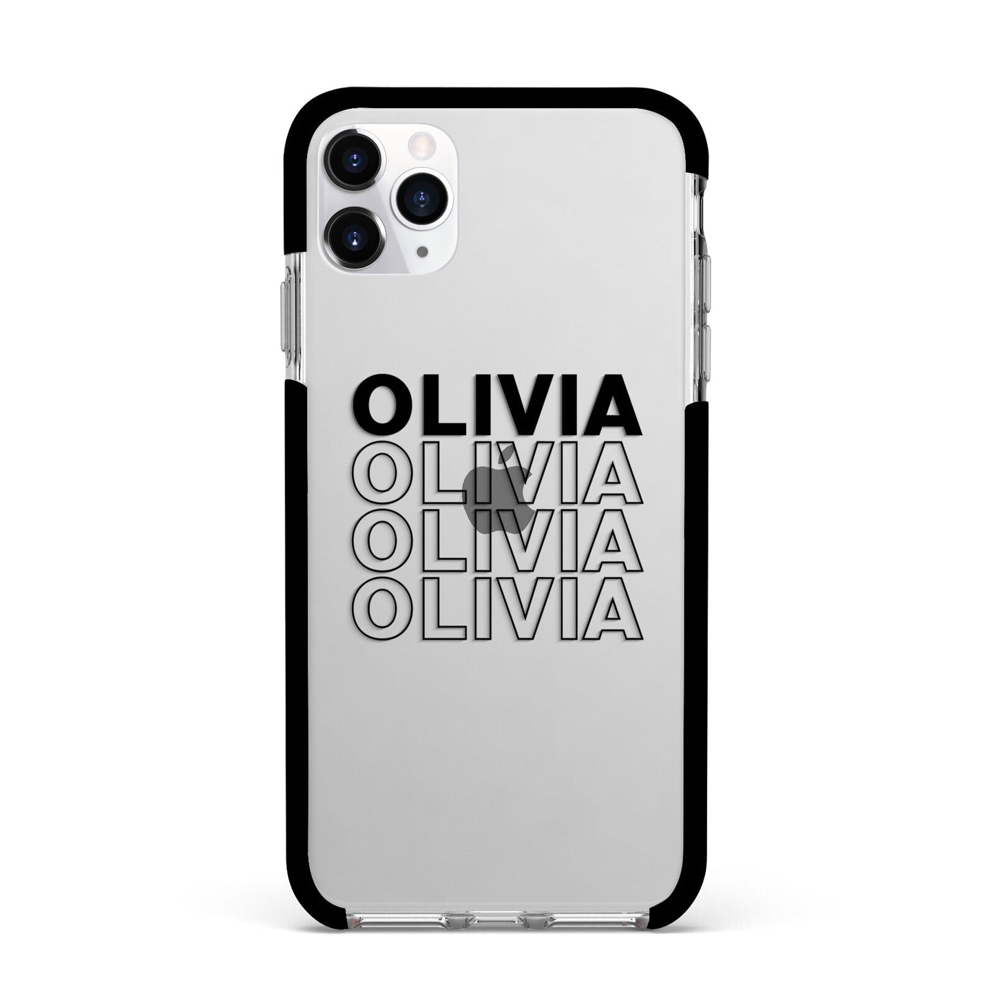 Custom Repeat Name Apple iPhone 11 Pro Max in Silver with Black Impact Case