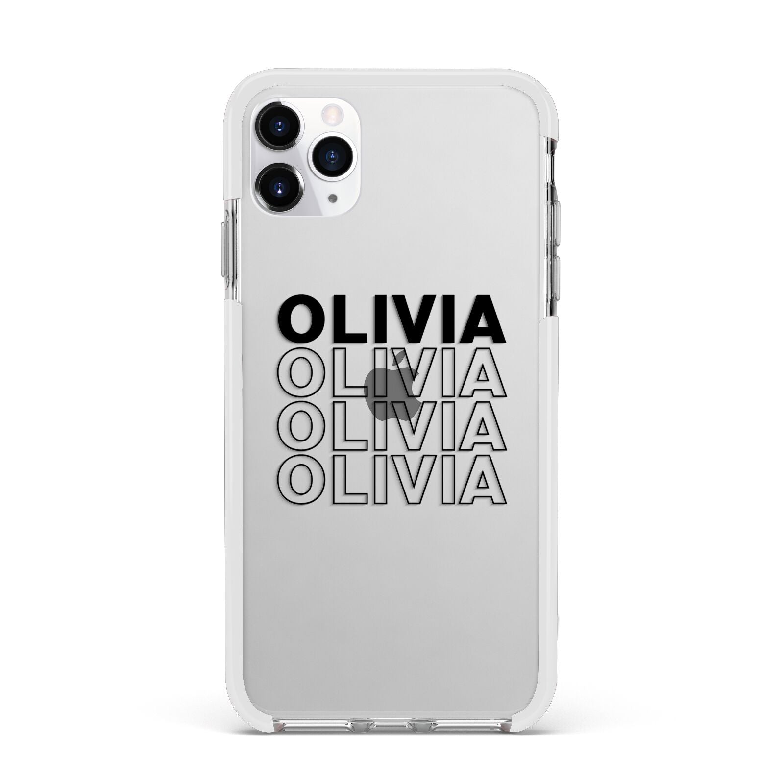 Custom Repeat Name Apple iPhone 11 Pro Max in Silver with White Impact Case