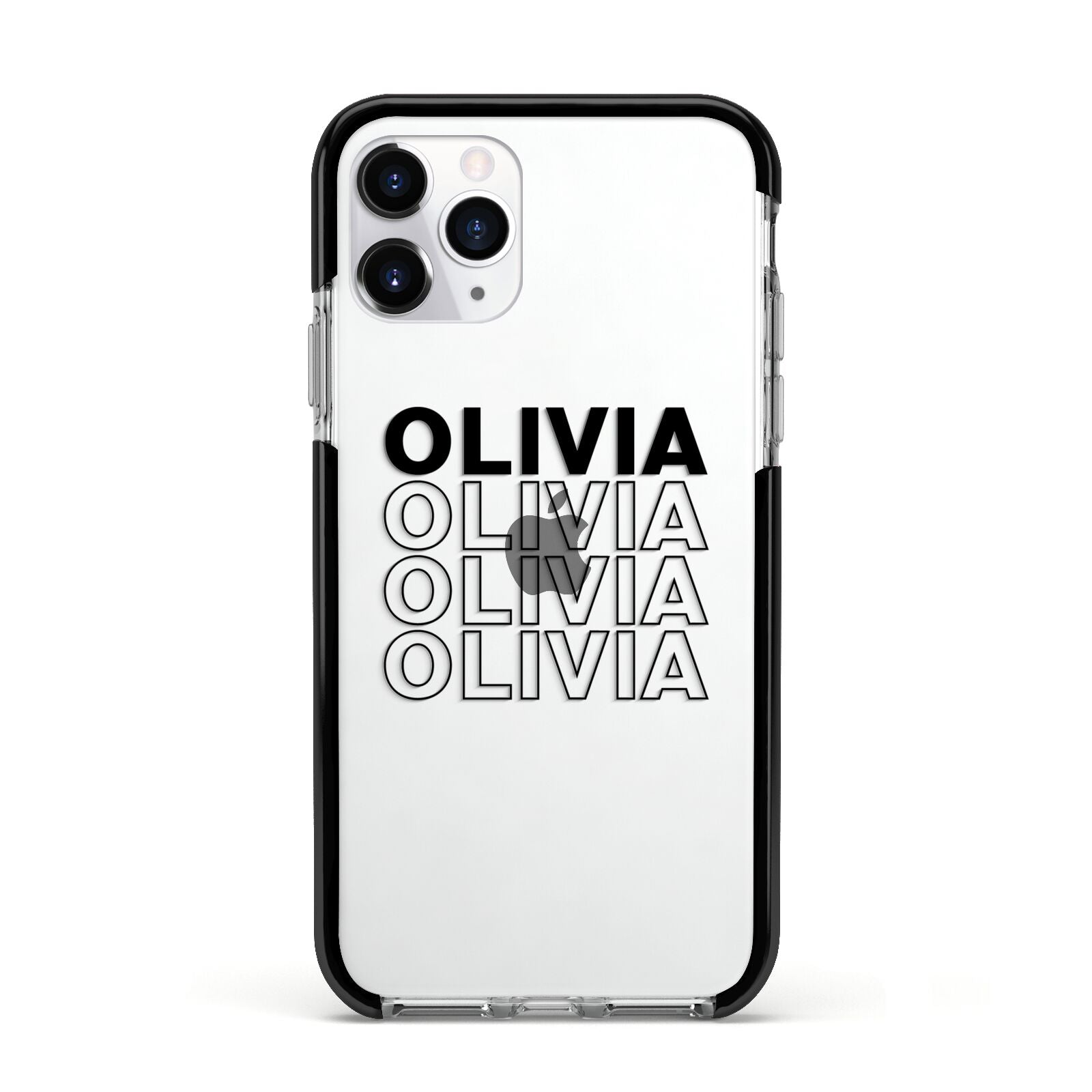 Custom Repeat Name Apple iPhone 11 Pro in Silver with Black Impact Case