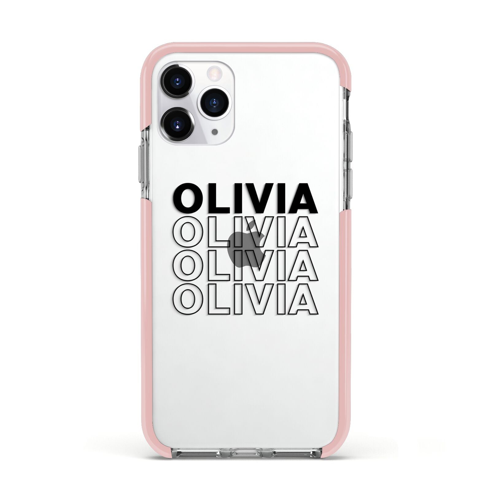 Custom Repeat Name Apple iPhone 11 Pro in Silver with Pink Impact Case