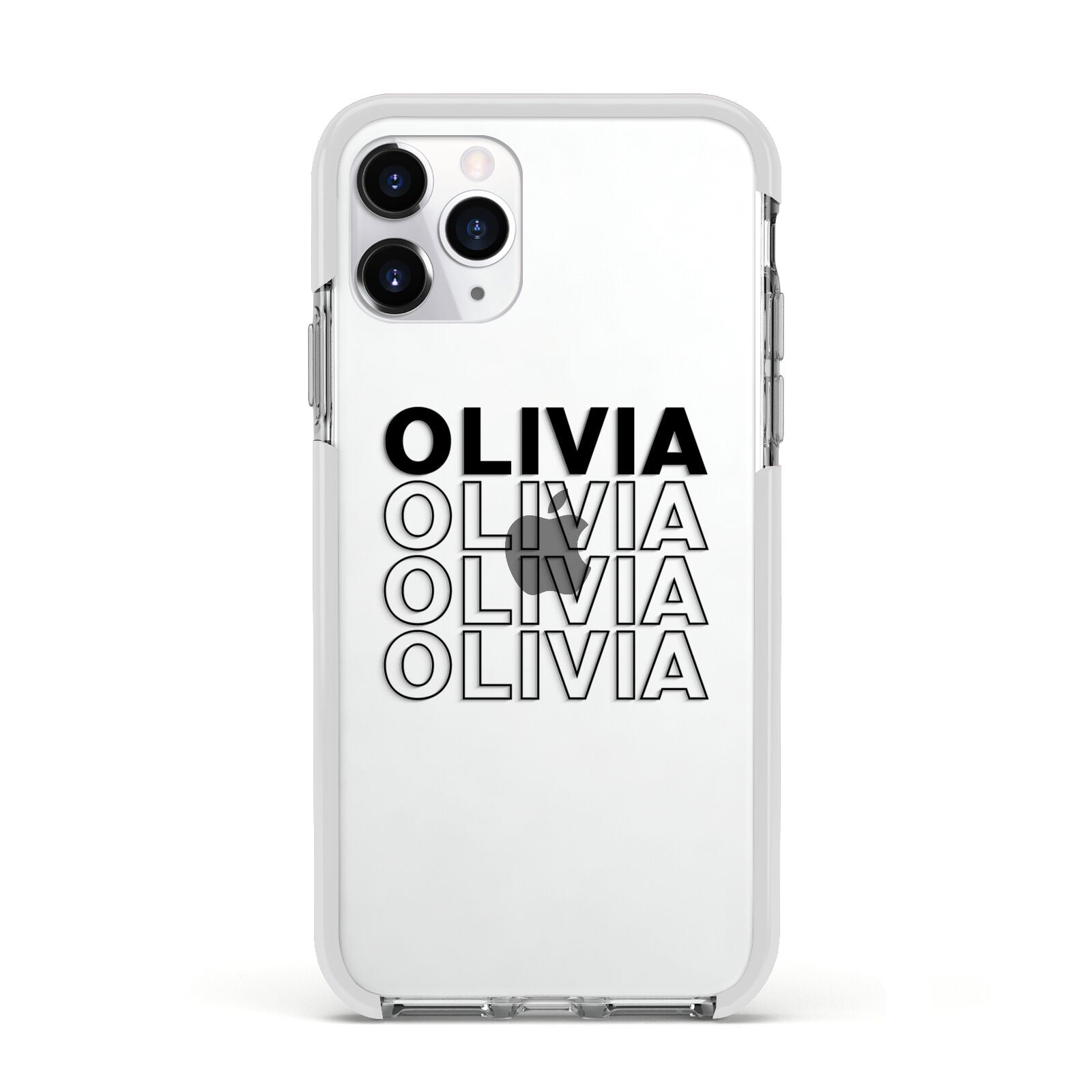 Custom Repeat Name Apple iPhone 11 Pro in Silver with White Impact Case