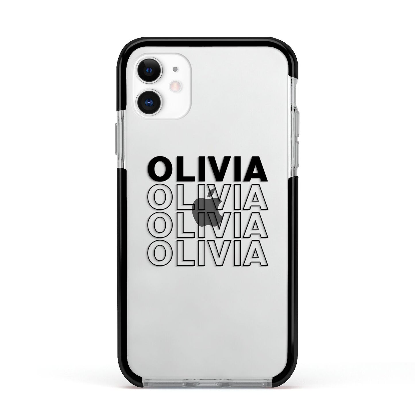 Custom Repeat Name Apple iPhone 11 in White with Black Impact Case