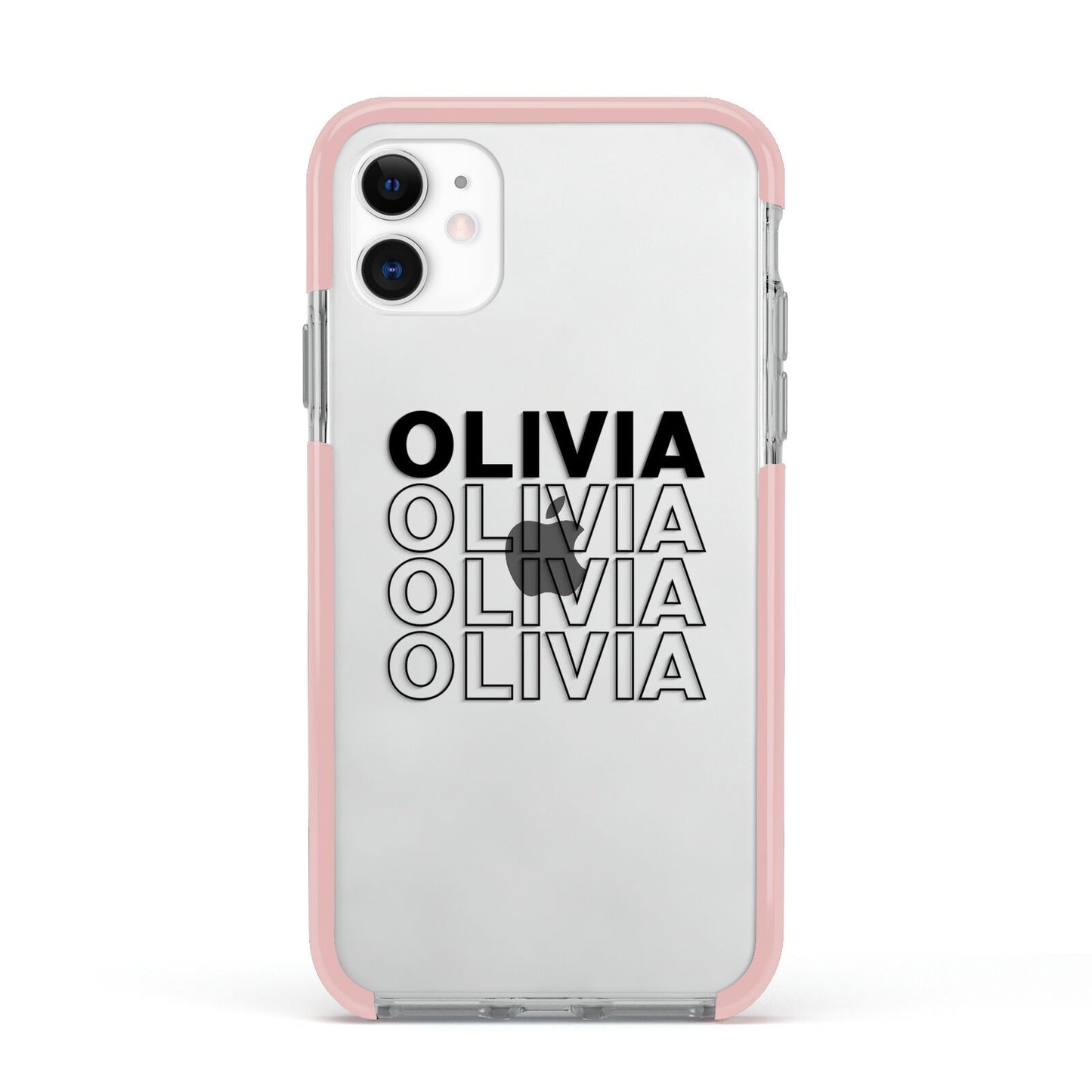 Custom Repeat Name Apple iPhone 11 in White with Pink Impact Case