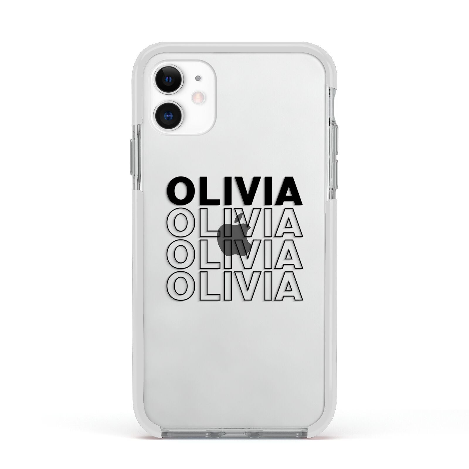 Custom Repeat Name Apple iPhone 11 in White with White Impact Case