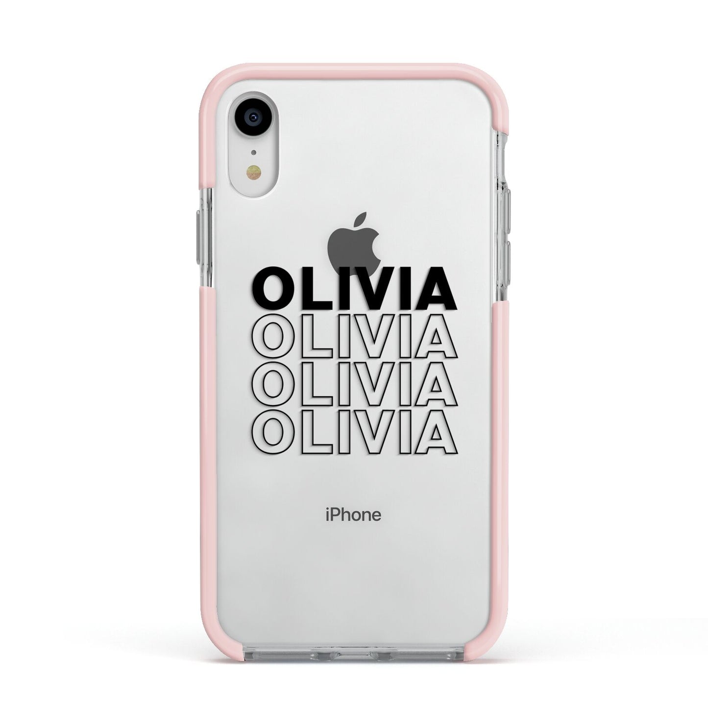 Custom Repeat Name Apple iPhone XR Impact Case Pink Edge on Silver Phone