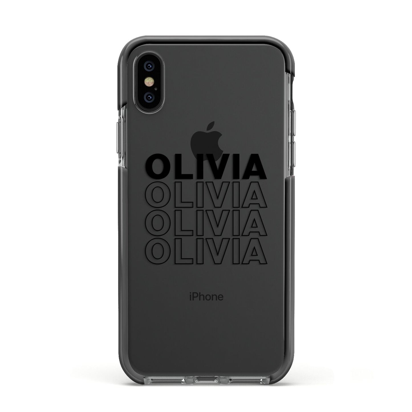 Custom Repeat Name Apple iPhone Xs Impact Case Black Edge on Black Phone