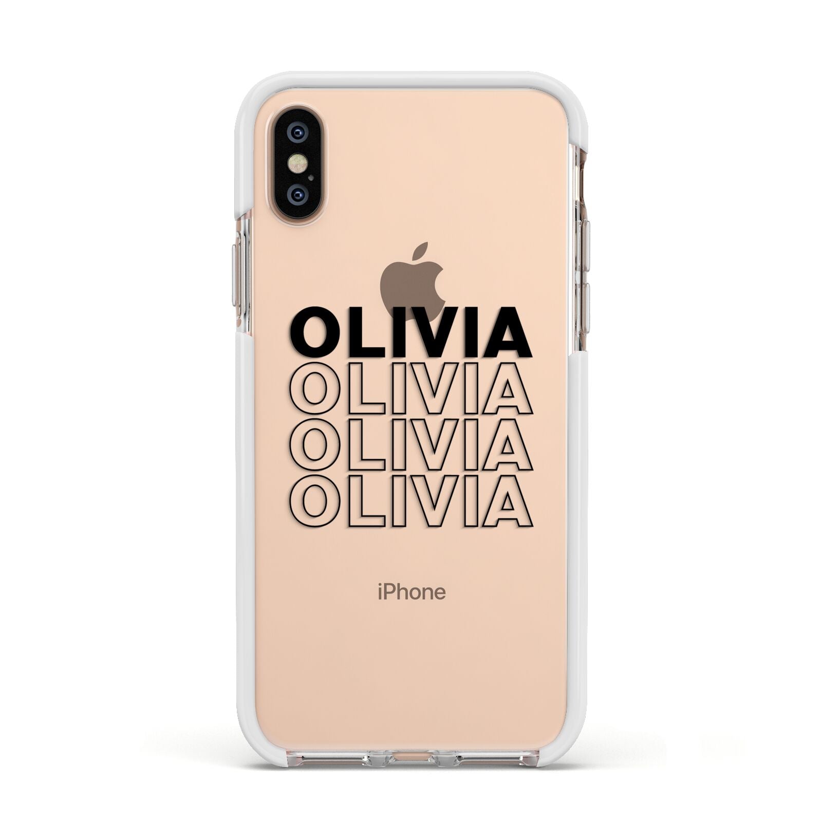 Custom Repeat Name Apple iPhone Xs Impact Case White Edge on Gold Phone