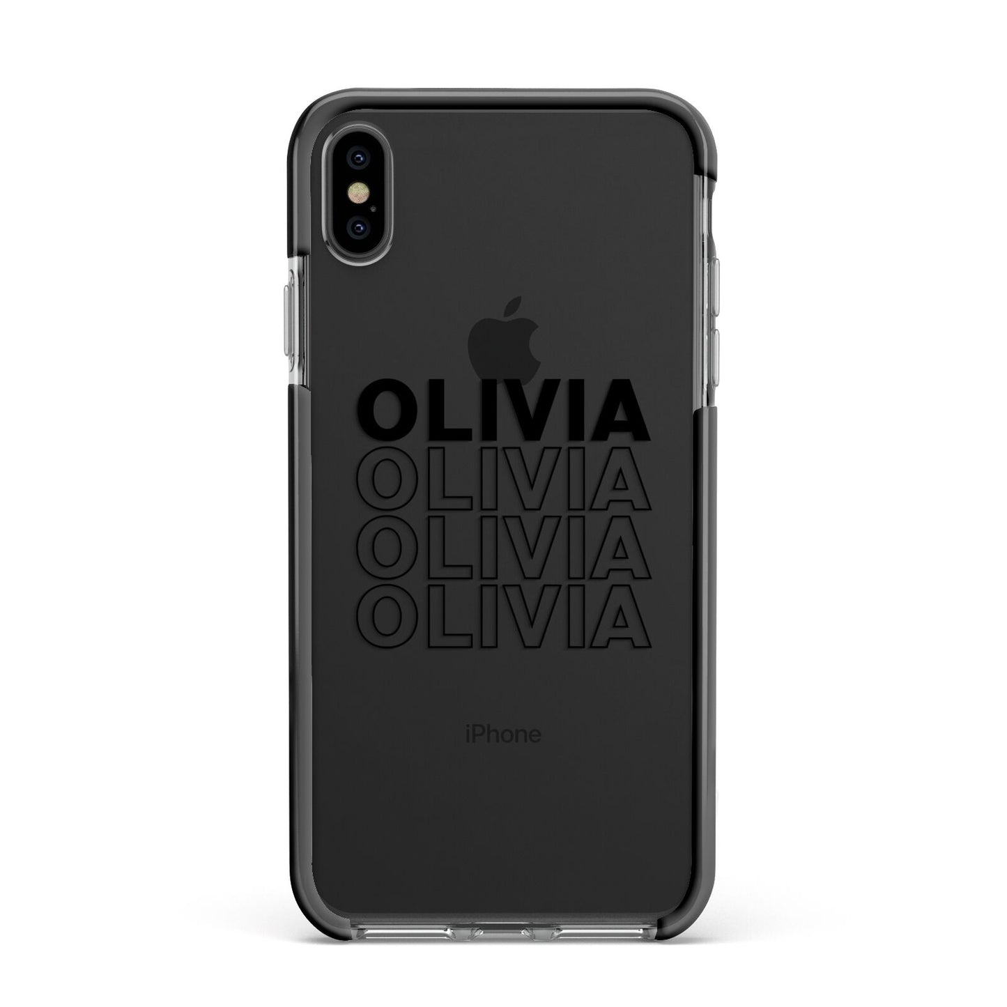 Custom Repeat Name Apple iPhone Xs Max Impact Case Black Edge on Black Phone