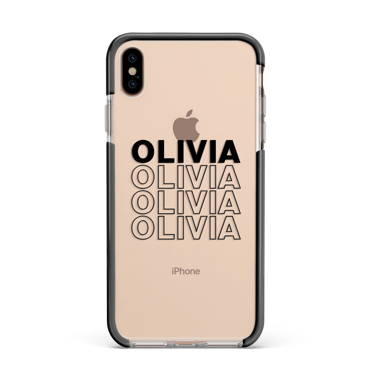 Custom Repeat Name Apple iPhone Xs Max Impact Case Black Edge on Gold Phone