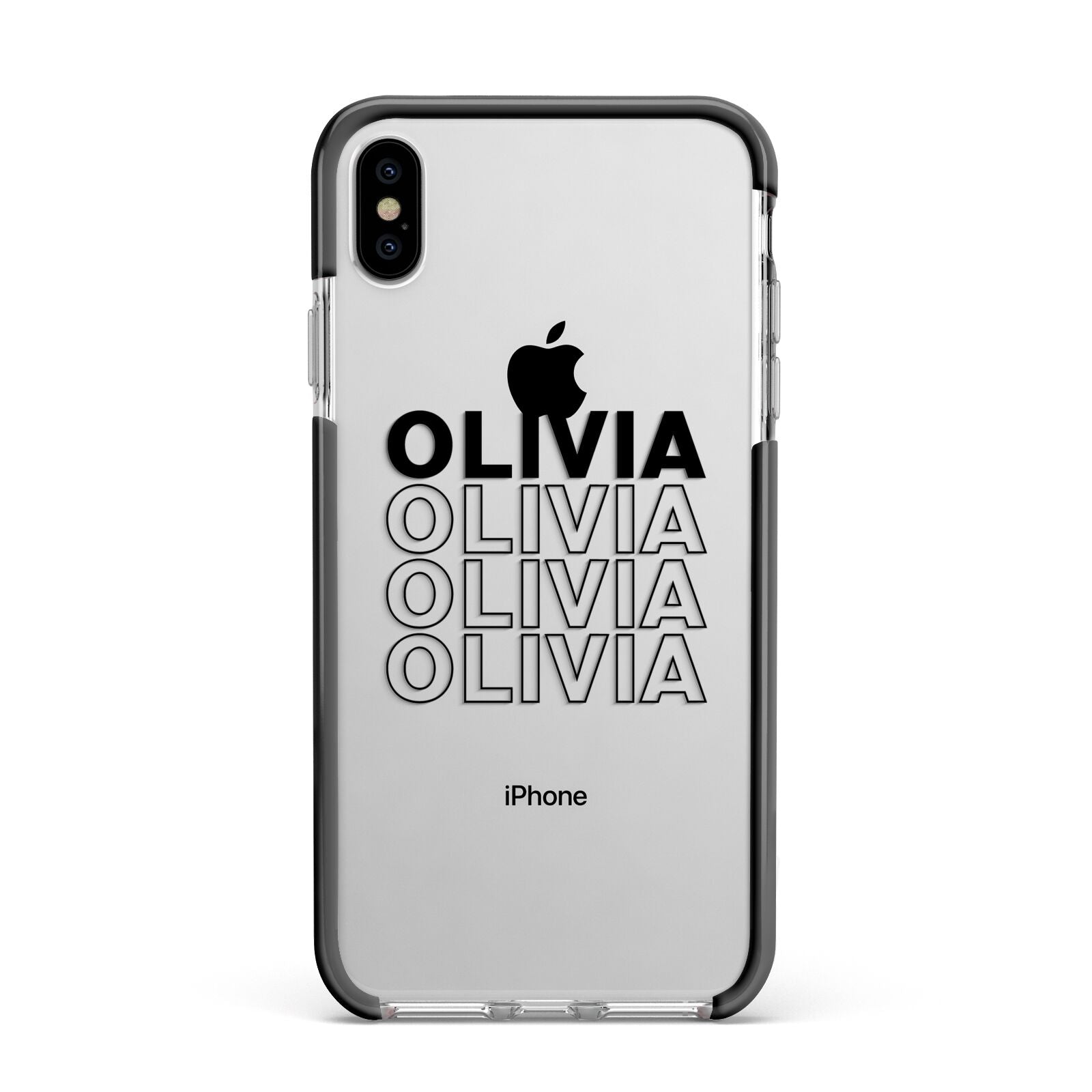 Custom Repeat Name Apple iPhone Xs Max Impact Case Black Edge on Silver Phone