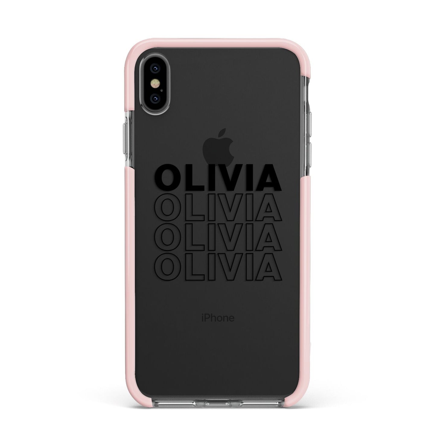 Custom Repeat Name Apple iPhone Xs Max Impact Case Pink Edge on Black Phone