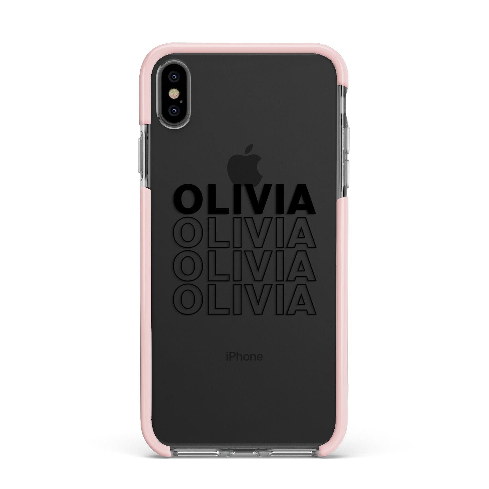 Custom Repeat Name Apple iPhone Xs Max Impact Case Pink Edge on Black Phone