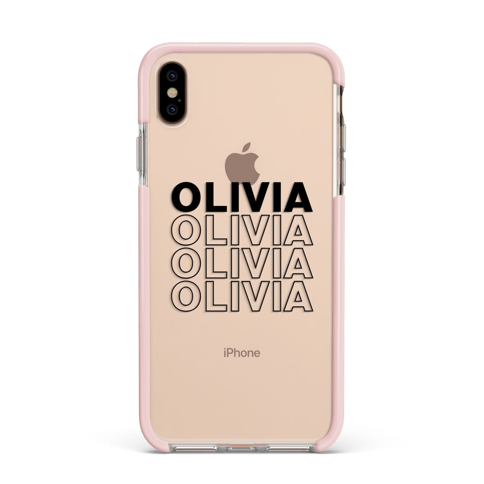 Custom Repeat Name Apple iPhone Xs Max Impact Case Pink Edge on Gold Phone