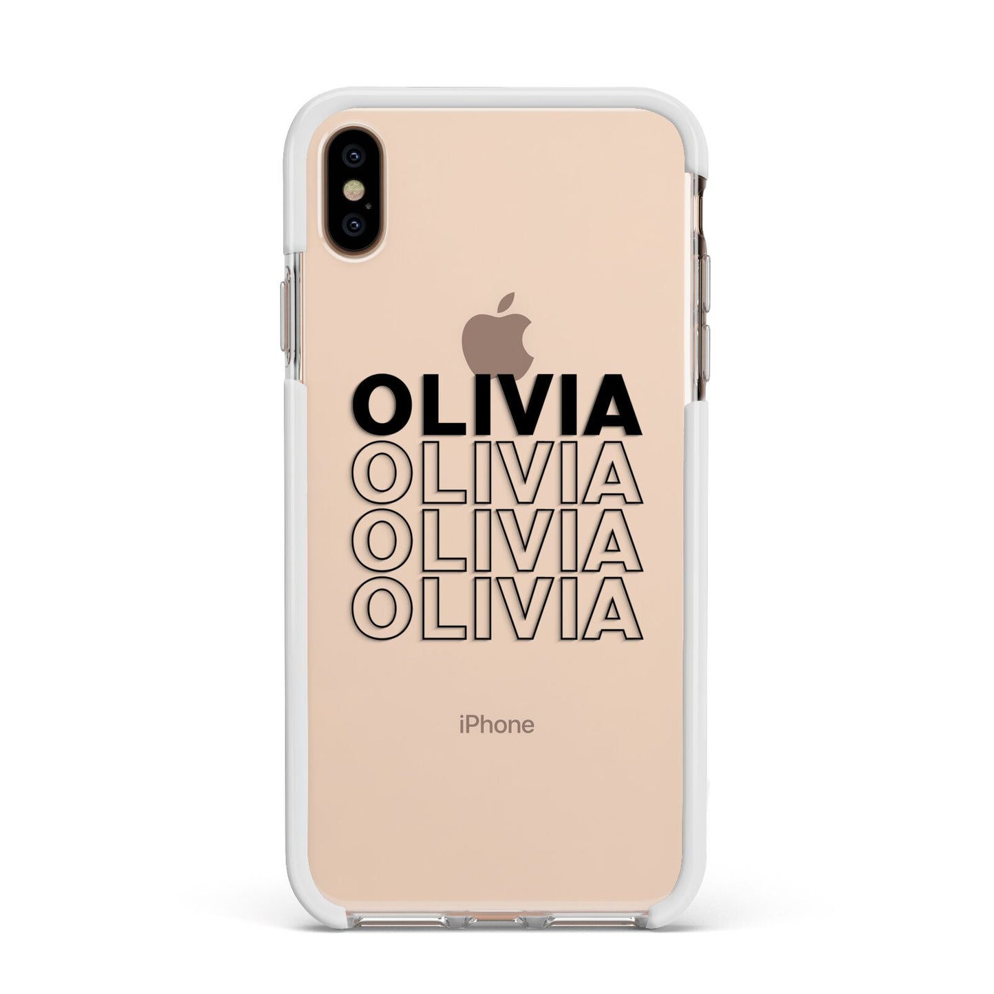 Custom Repeat Name Apple iPhone Xs Max Impact Case White Edge on Gold Phone