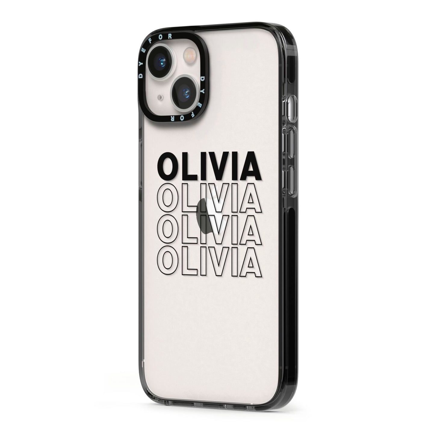 Custom Repeat Name iPhone 13 Black Impact Case Side Angle on Silver phone