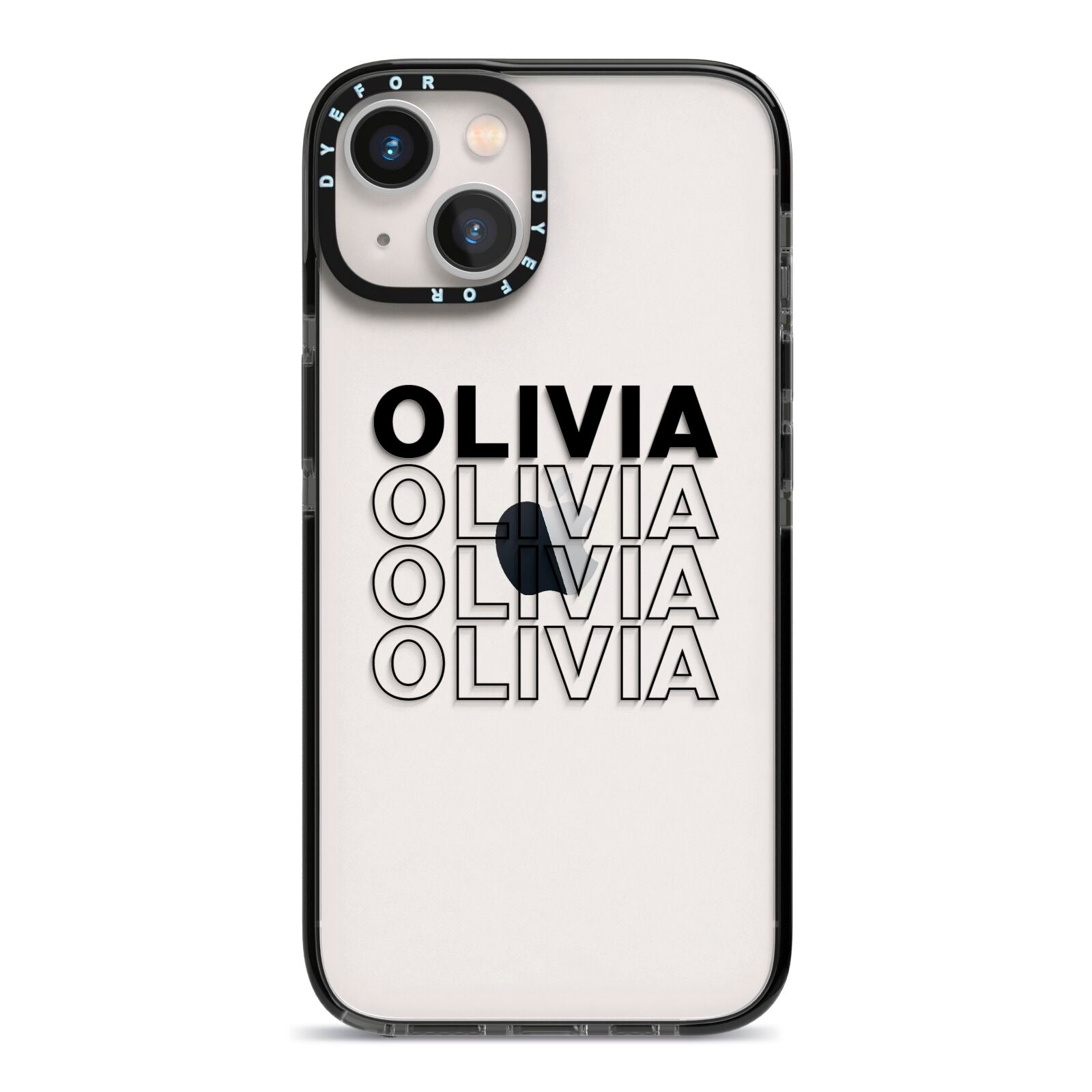 Custom Repeat Name iPhone 13 Black Impact Case on Silver phone