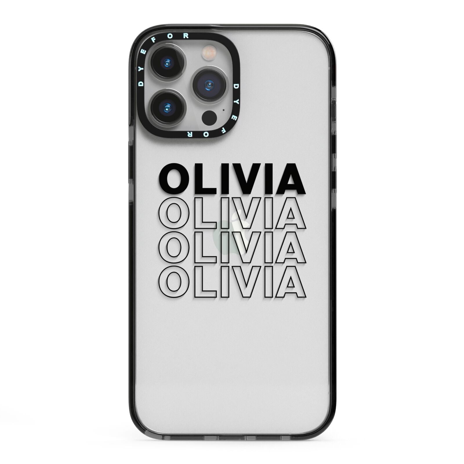 Custom Repeat Name iPhone 13 Pro Max Black Impact Case on Silver phone