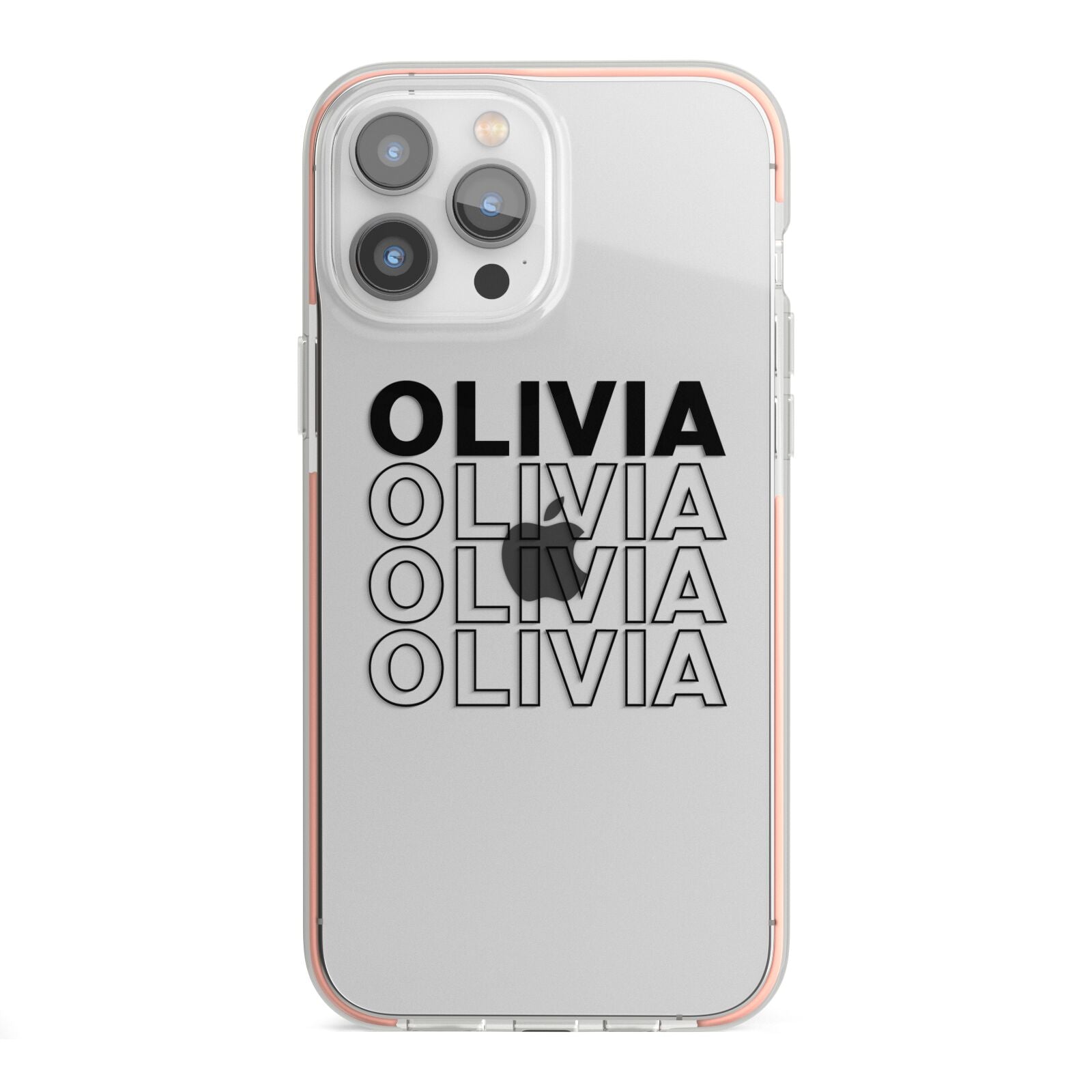 Custom Repeat Name iPhone 13 Pro Max TPU Impact Case with Pink Edges