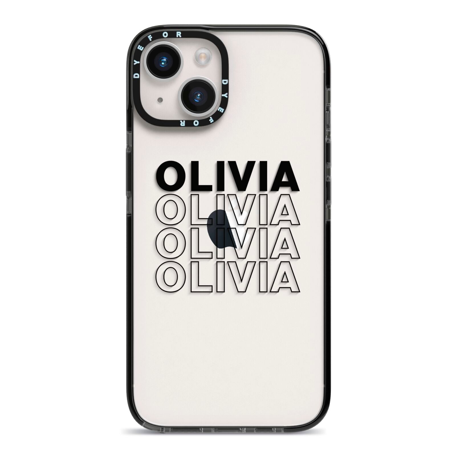 Custom Repeat Name iPhone 14 Black Impact Case on Silver phone