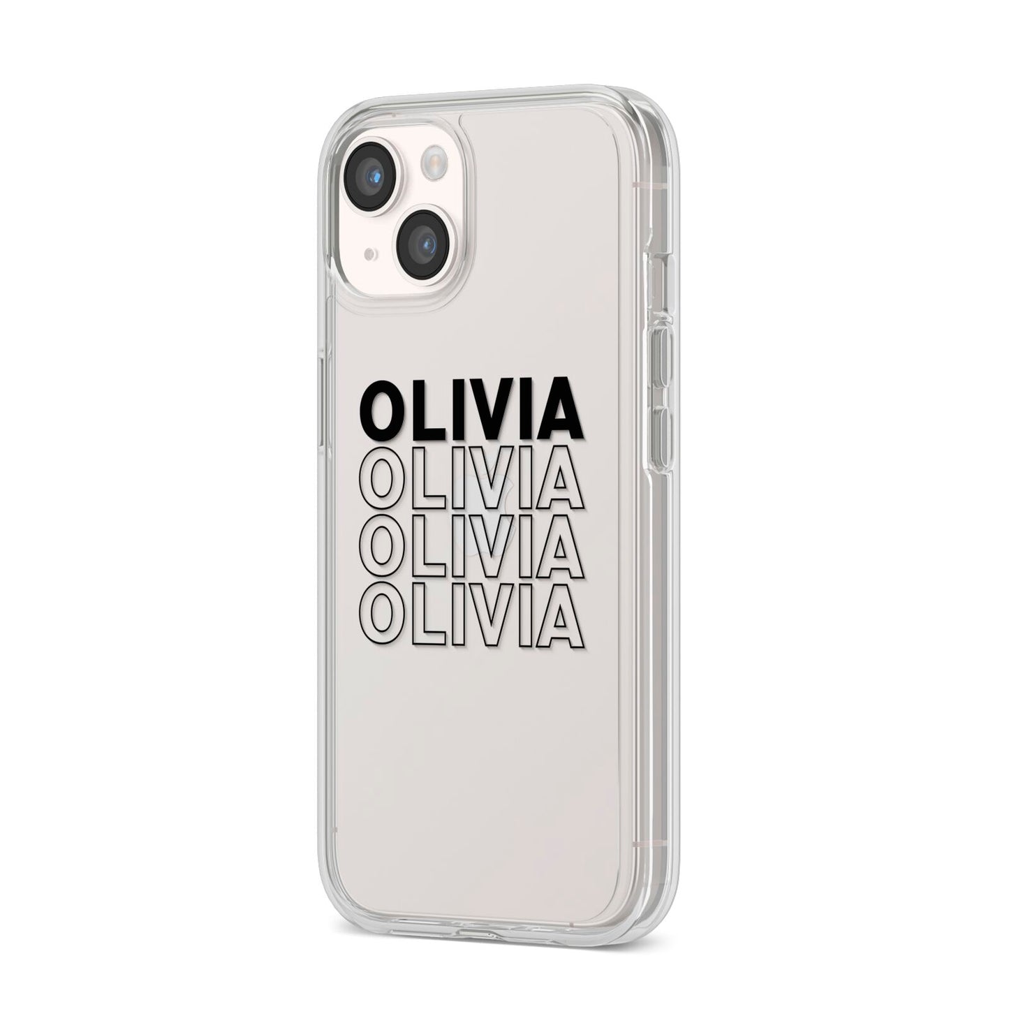 Custom Repeat Name iPhone 14 Clear Tough Case Starlight Angled Image