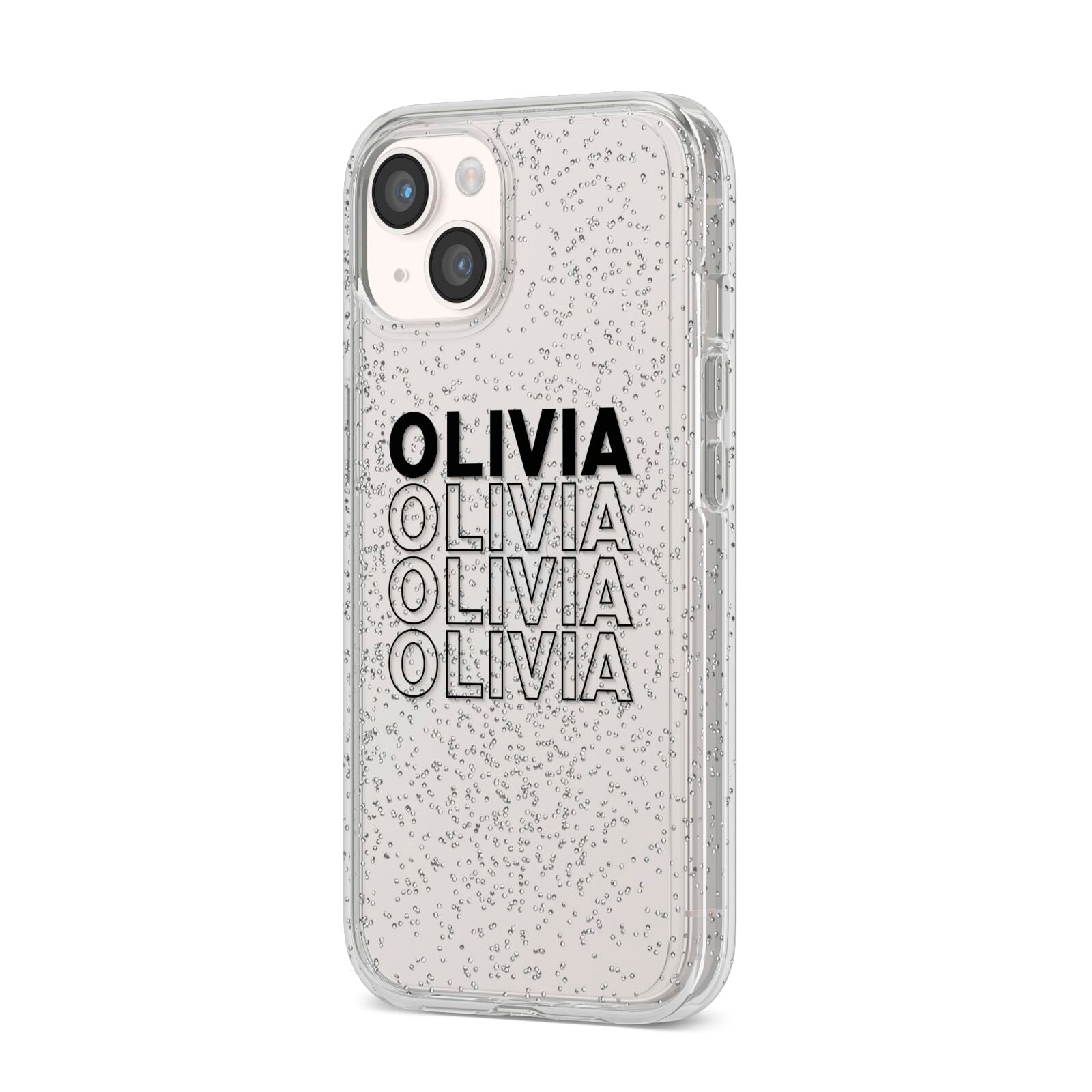 Custom Repeat Name iPhone 14 Glitter Tough Case Starlight Angled Image