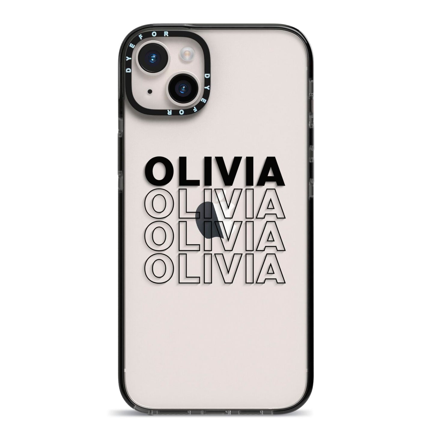 Custom Repeat Name iPhone 14 Plus Black Impact Case on Silver phone