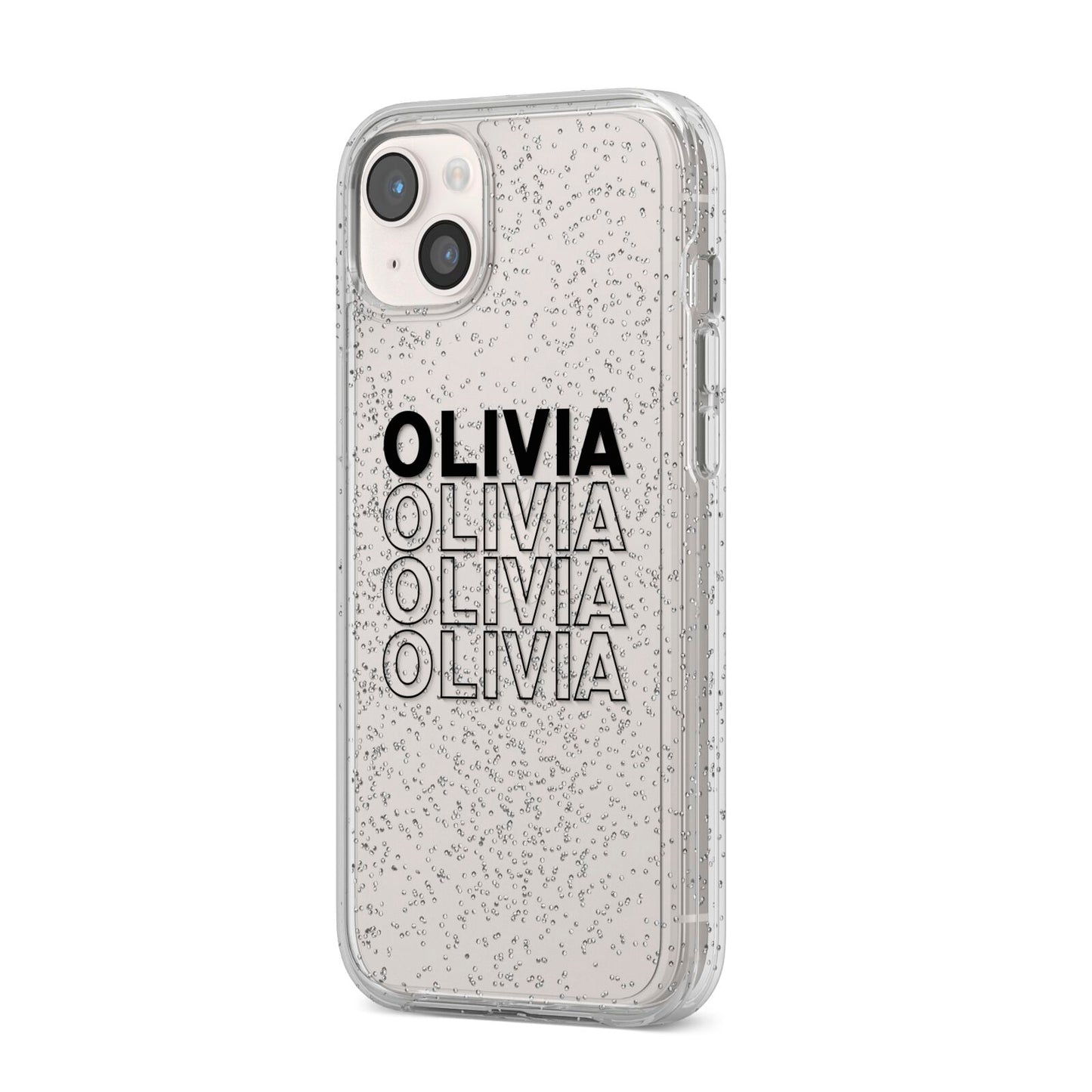 Custom Repeat Name iPhone 14 Plus Glitter Tough Case Starlight Angled Image