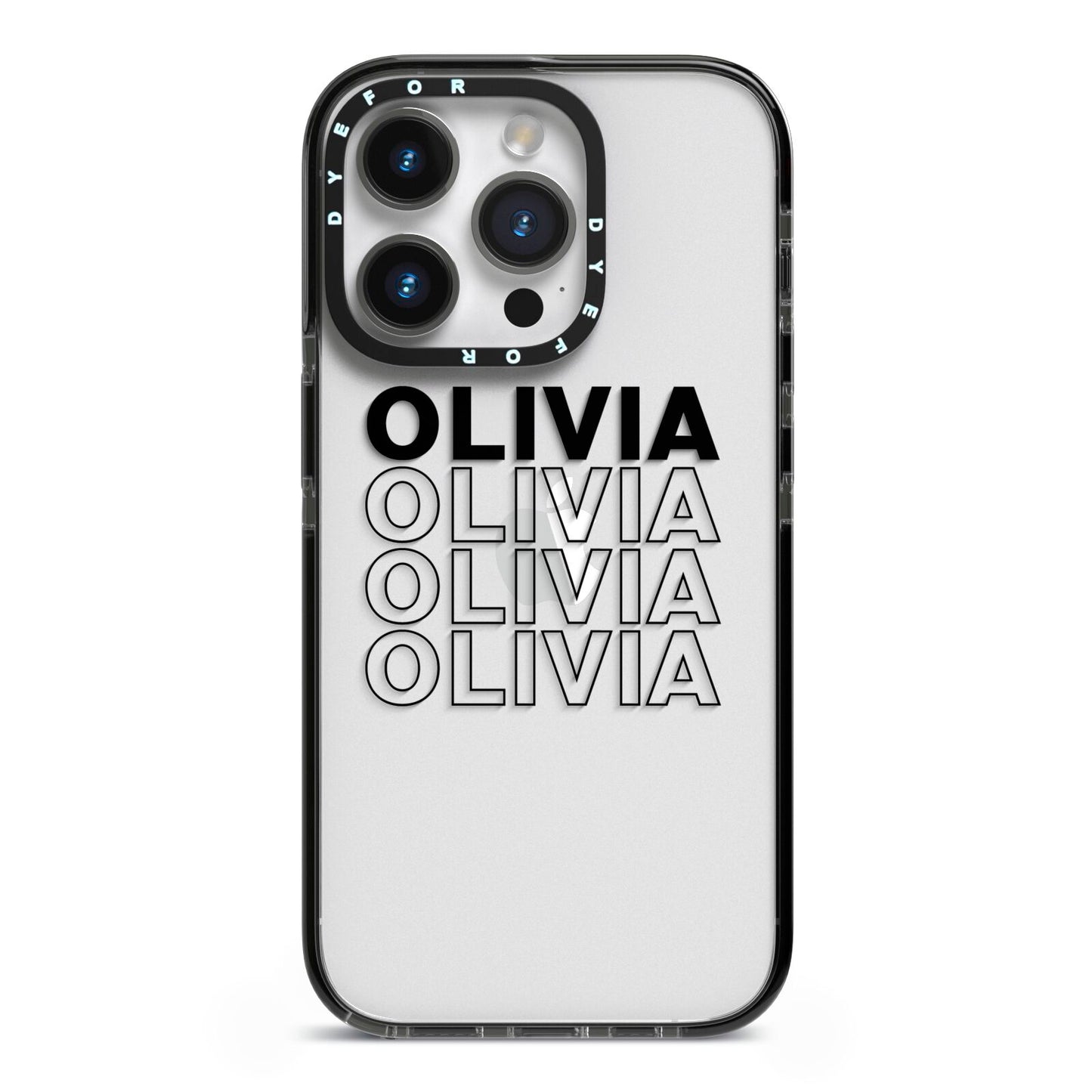 Custom Repeat Name iPhone 14 Pro Black Impact Case on Silver phone