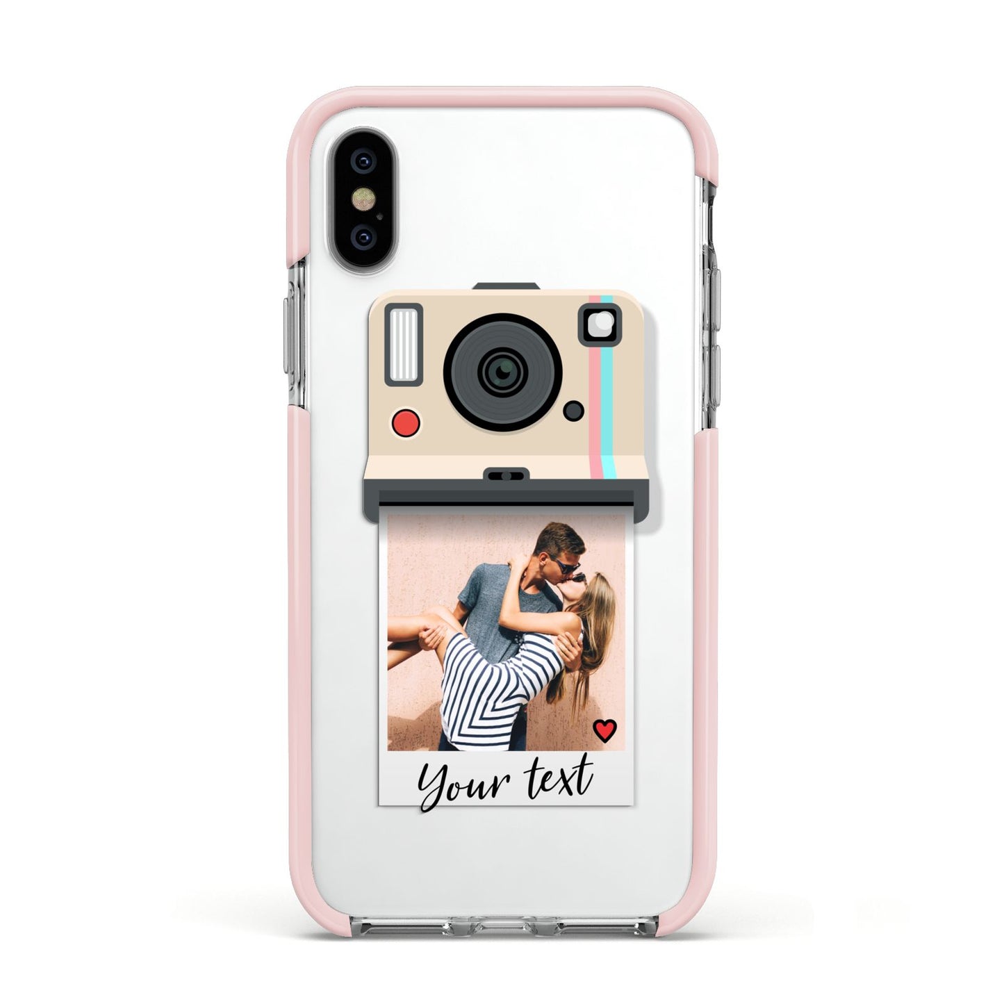 Custom Retro Photo Apple iPhone Xs Impact Case Pink Edge on Silver Phone