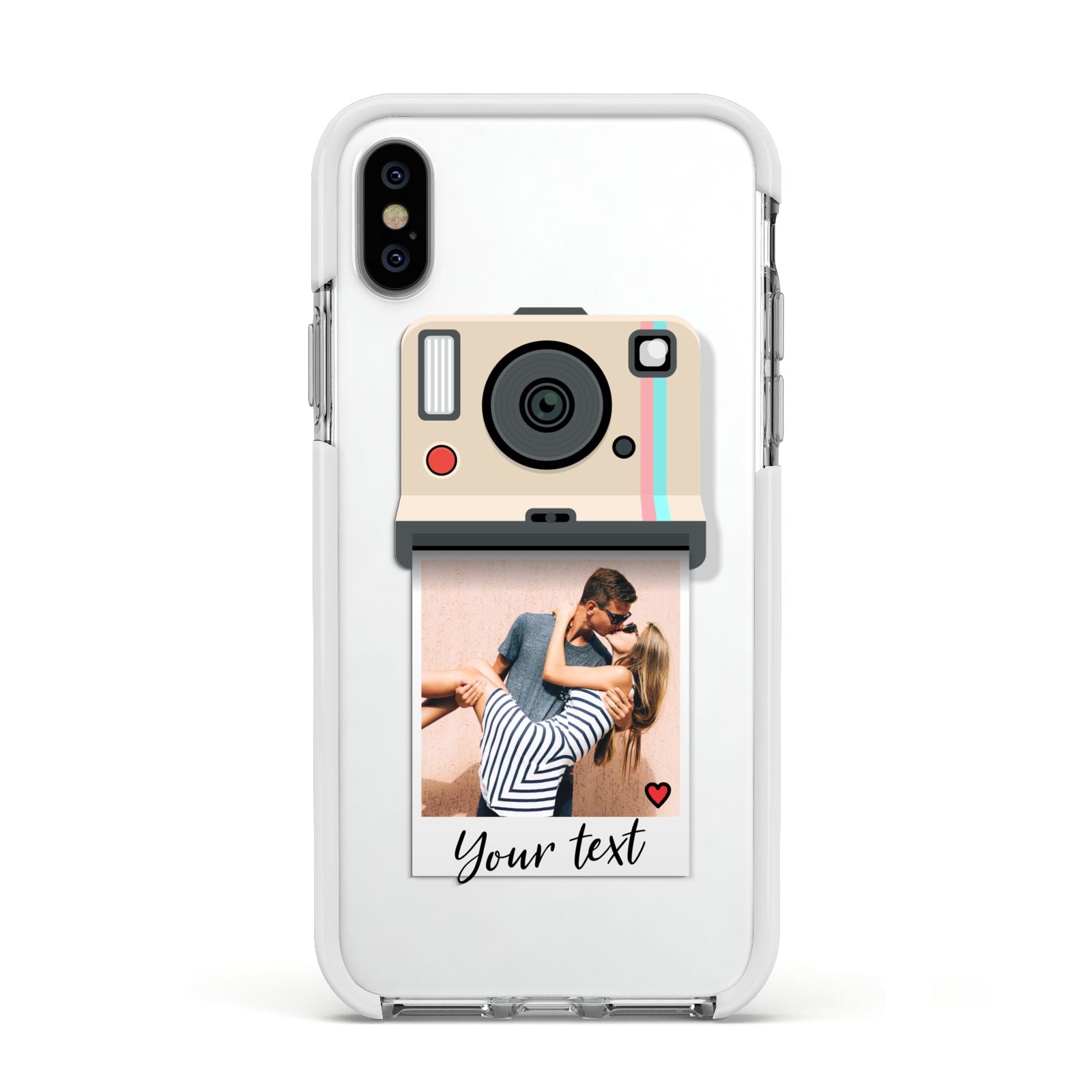 Custom Retro Photo Apple iPhone Xs Impact Case White Edge on Silver Phone