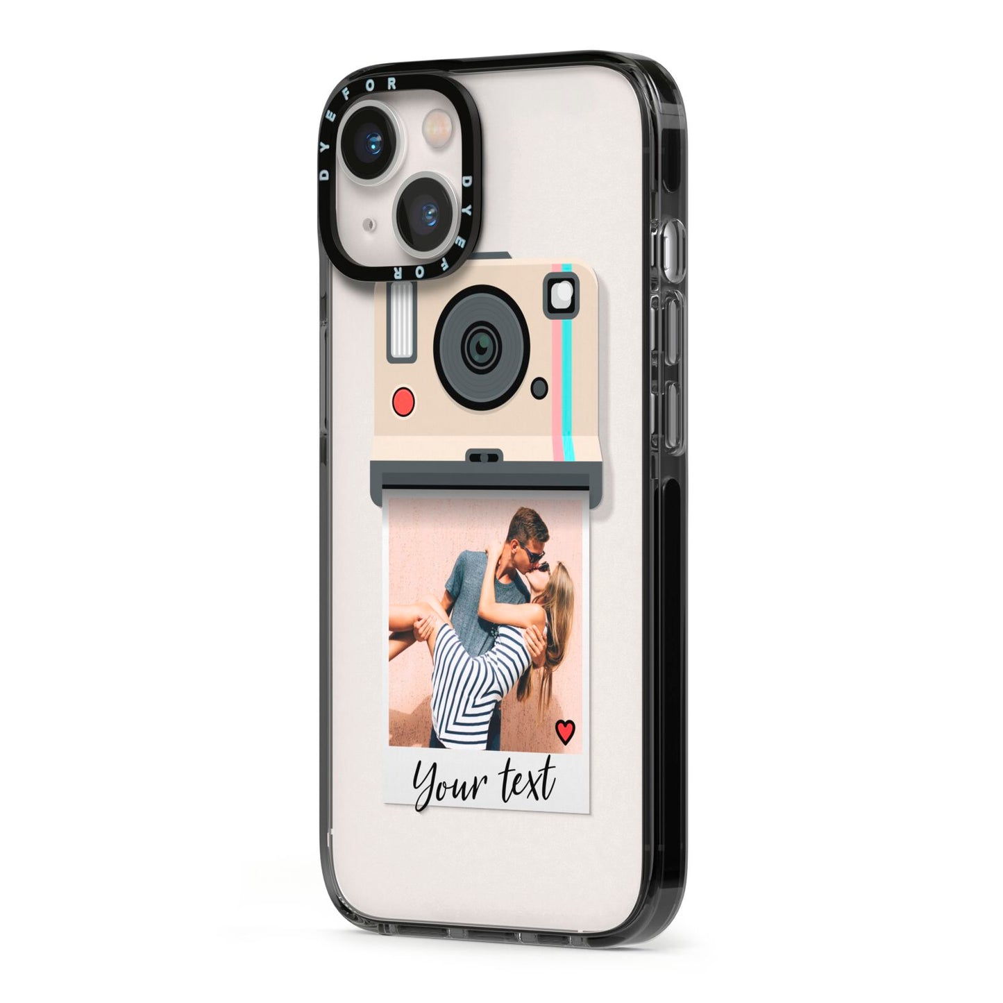 Custom Retro Photo iPhone 13 Black Impact Case Side Angle on Silver phone