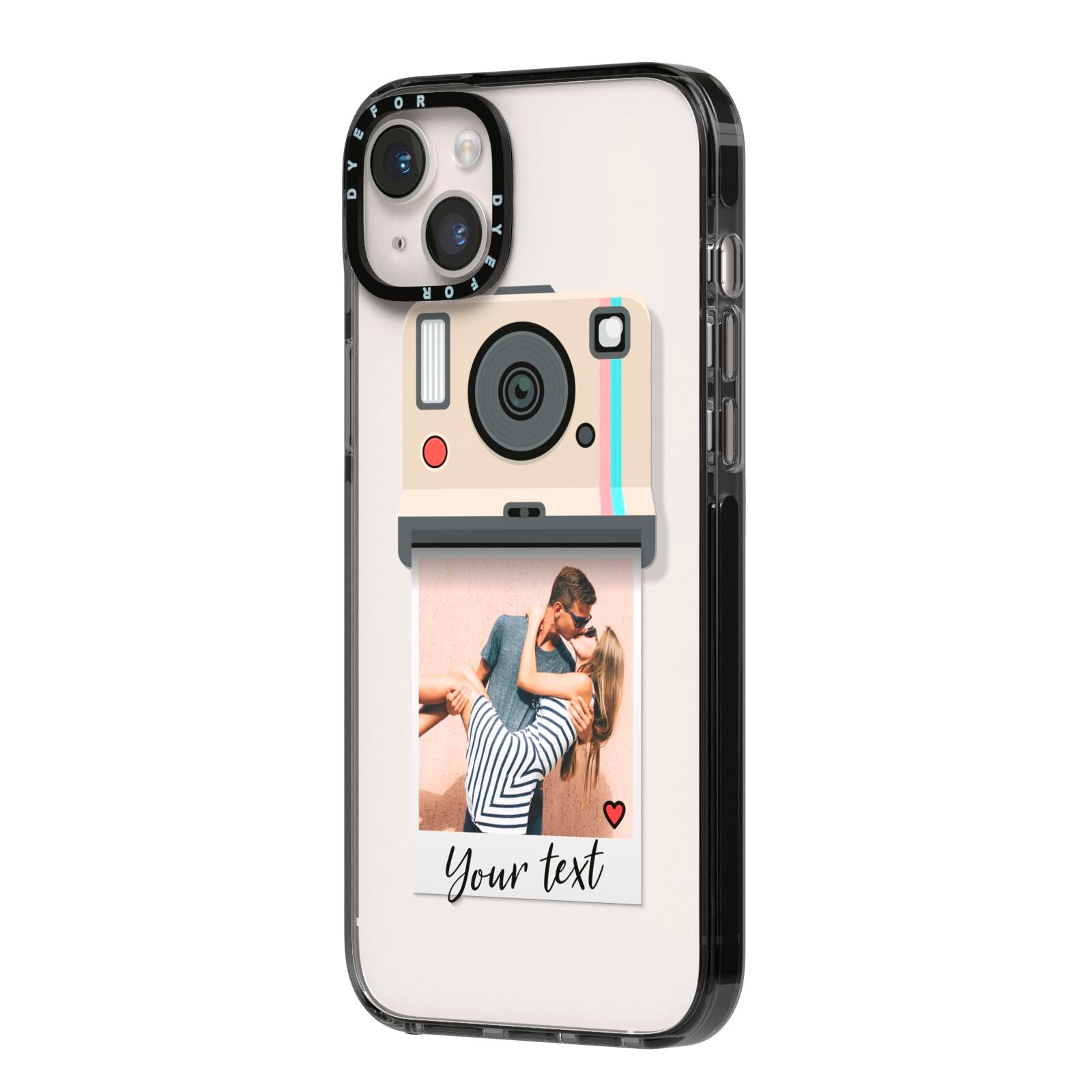 Custom Retro Photo iPhone 14 Plus Black Impact Case Side Angle on Silver phone