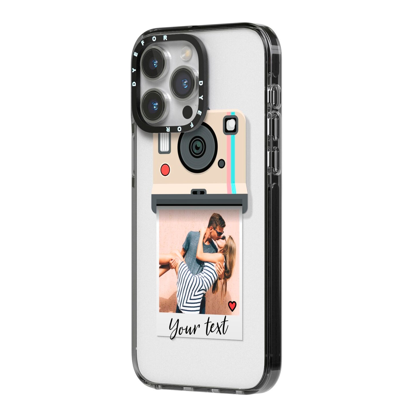 Custom Retro Photo iPhone 14 Pro Max Black Impact Case Side Angle on Silver phone