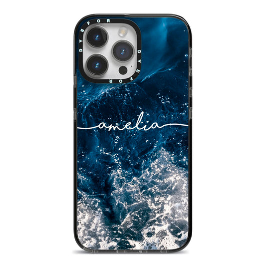 Custom Sea iPhone 14 Pro Max Black Impact Case on Silver phone