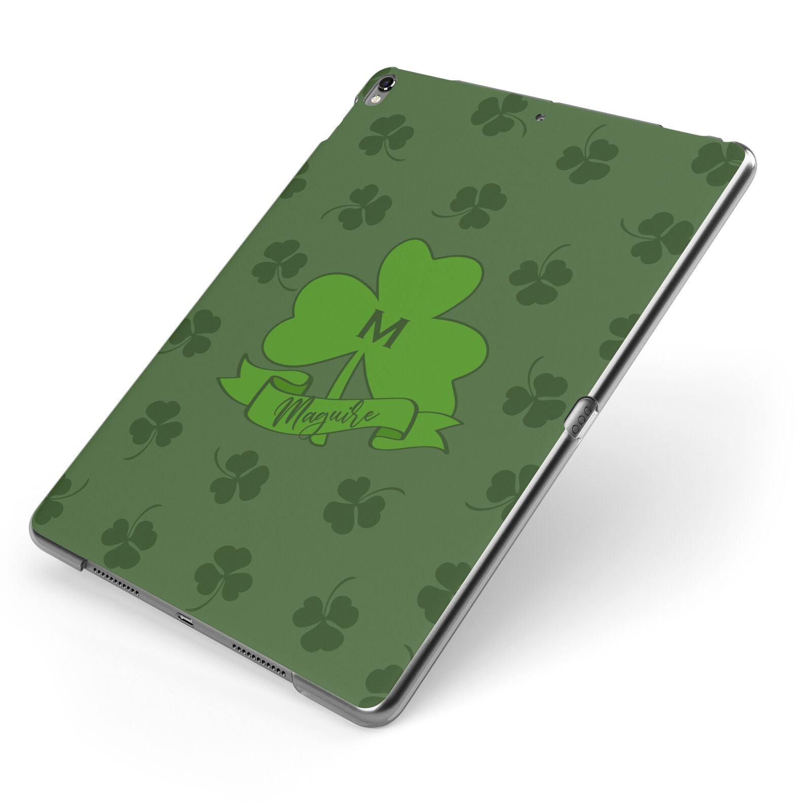 Custom Shamrock Apple iPad Case on Grey iPad Side View