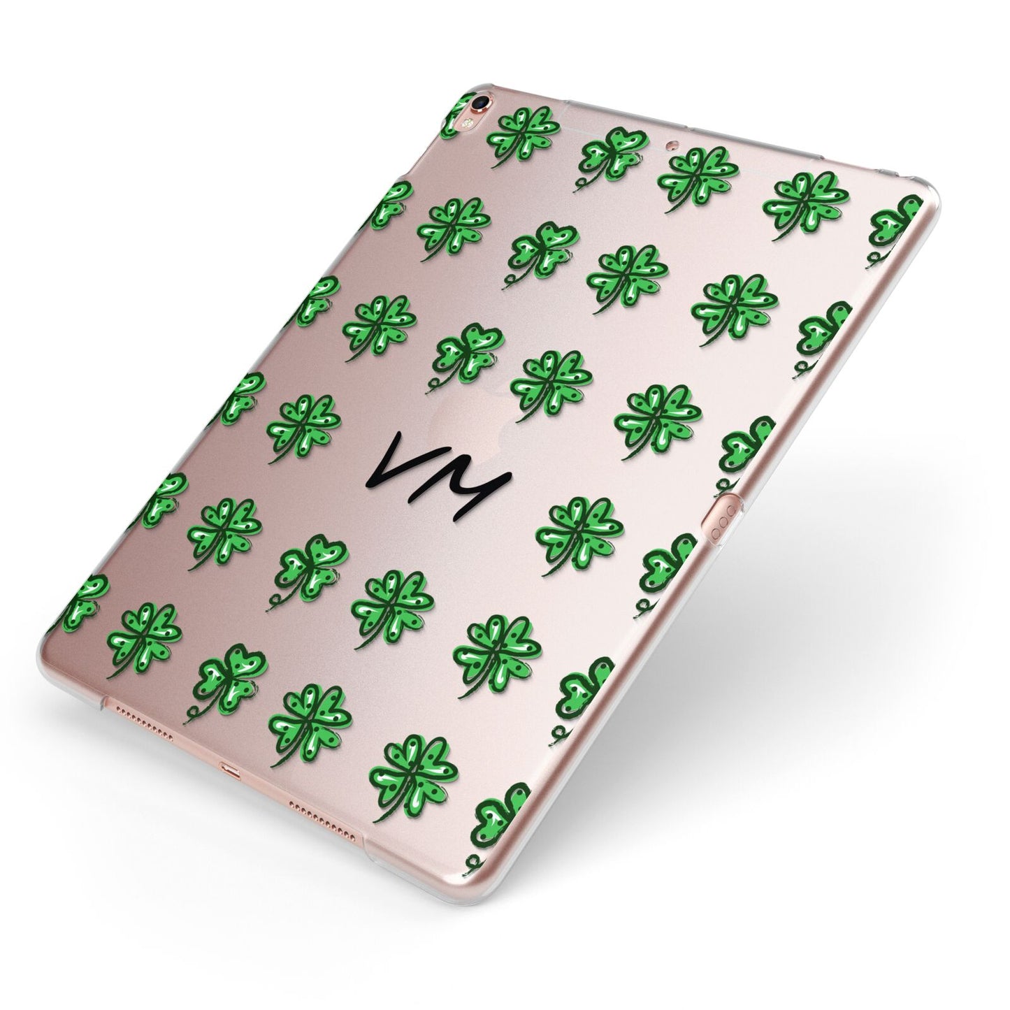 Custom Shamrocks Apple iPad Case on Rose Gold iPad Side View