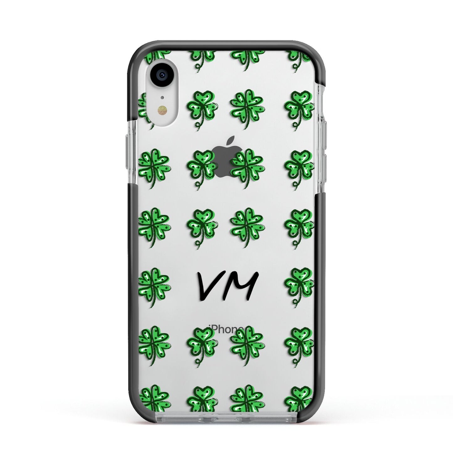 Custom Shamrocks Apple iPhone XR Impact Case Black Edge on Silver Phone