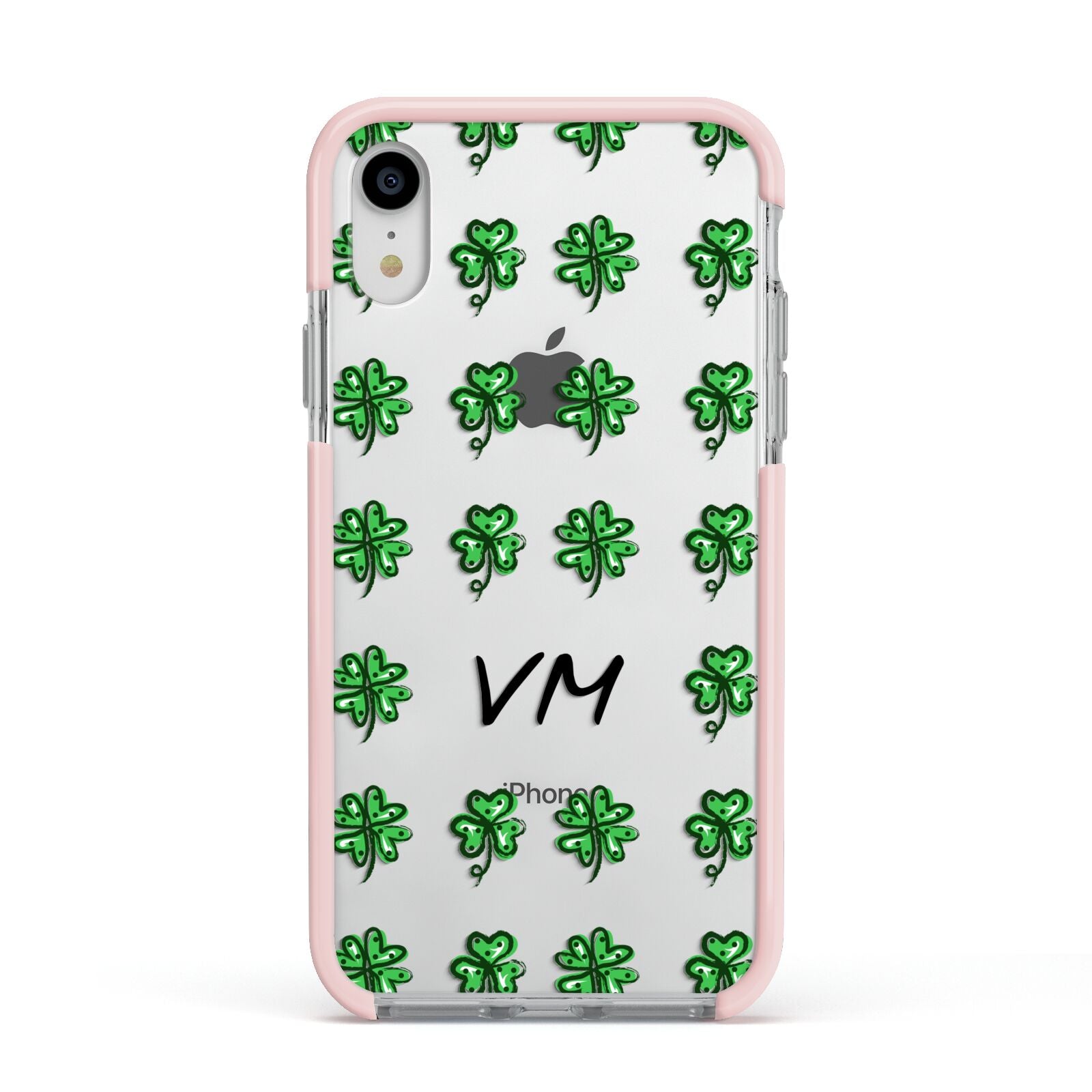 Custom Shamrocks Apple iPhone XR Impact Case Pink Edge on Silver Phone